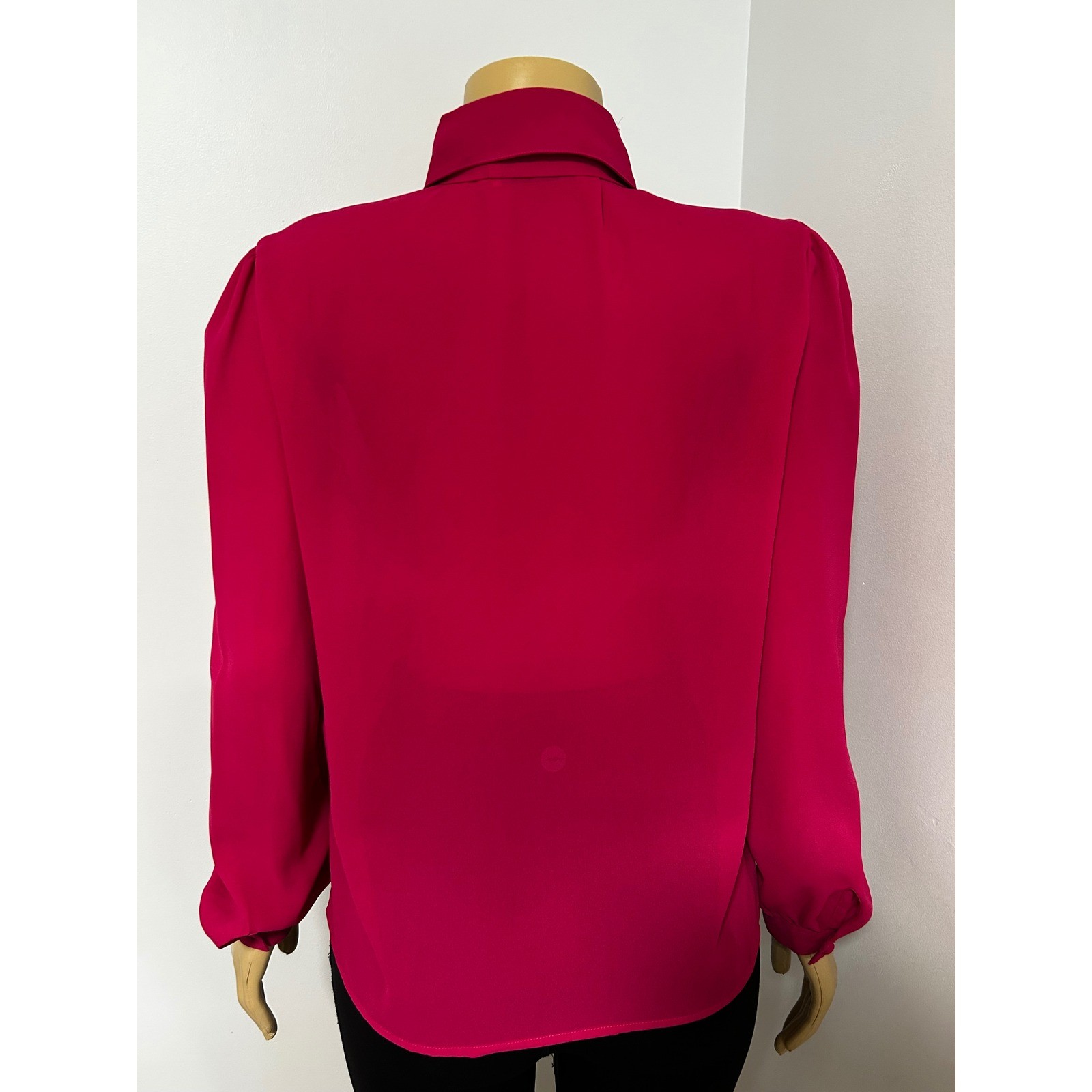 Josephine Magenta Pink Bow Neck Blouse Vintage RETRO Puff Long Sleeve Top 12