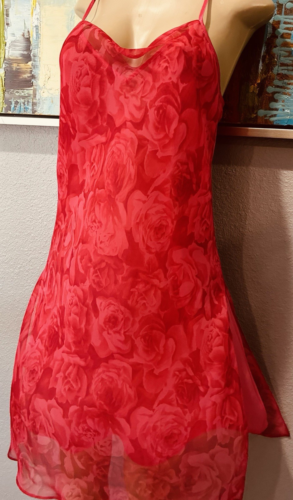 Vtg Pink Coral Double Chiffon Nightgown Tassel Satin Robe S M
