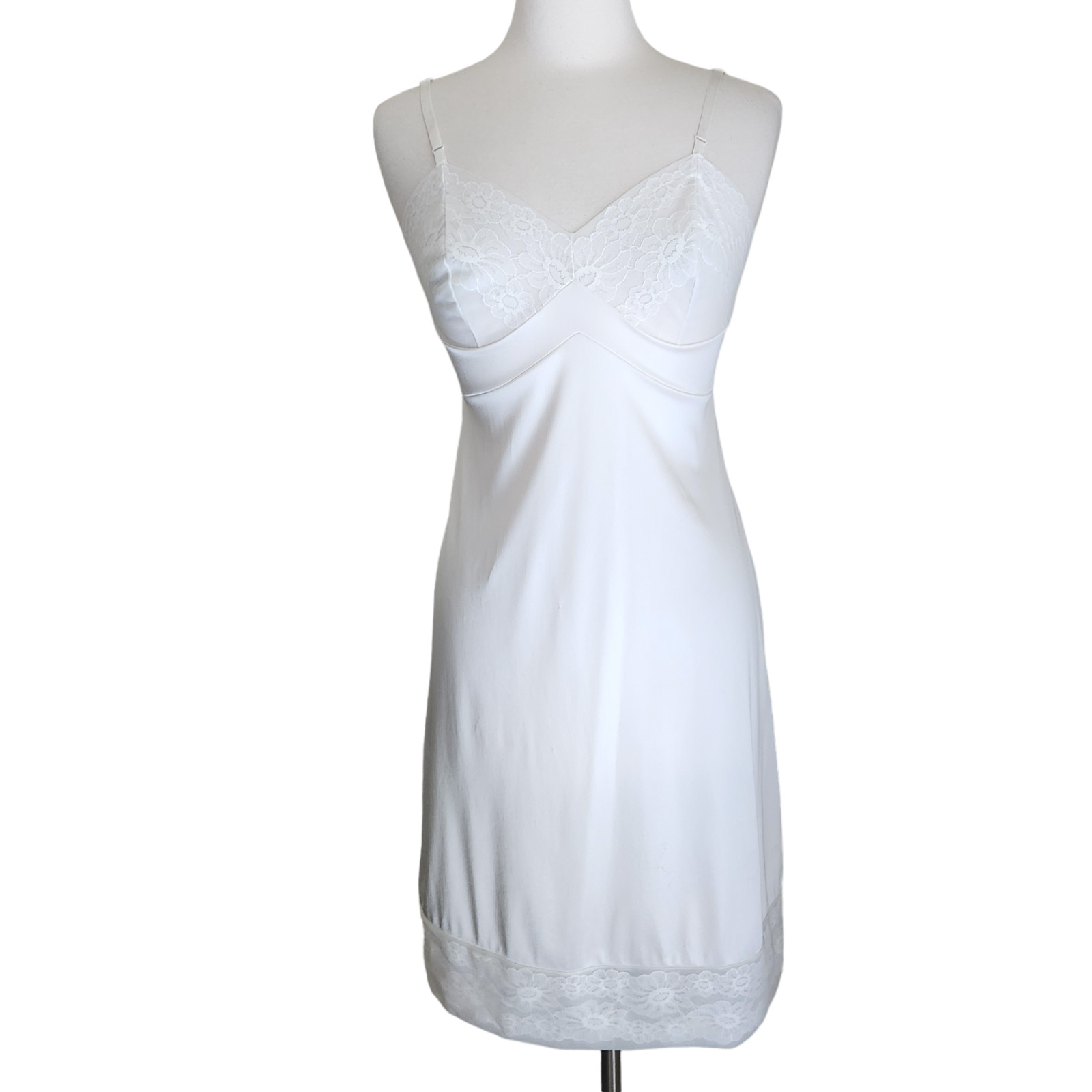 vtg Vanity Fair 34 Small White Nylon Antron Floral Lace Slip Dress Nightgown