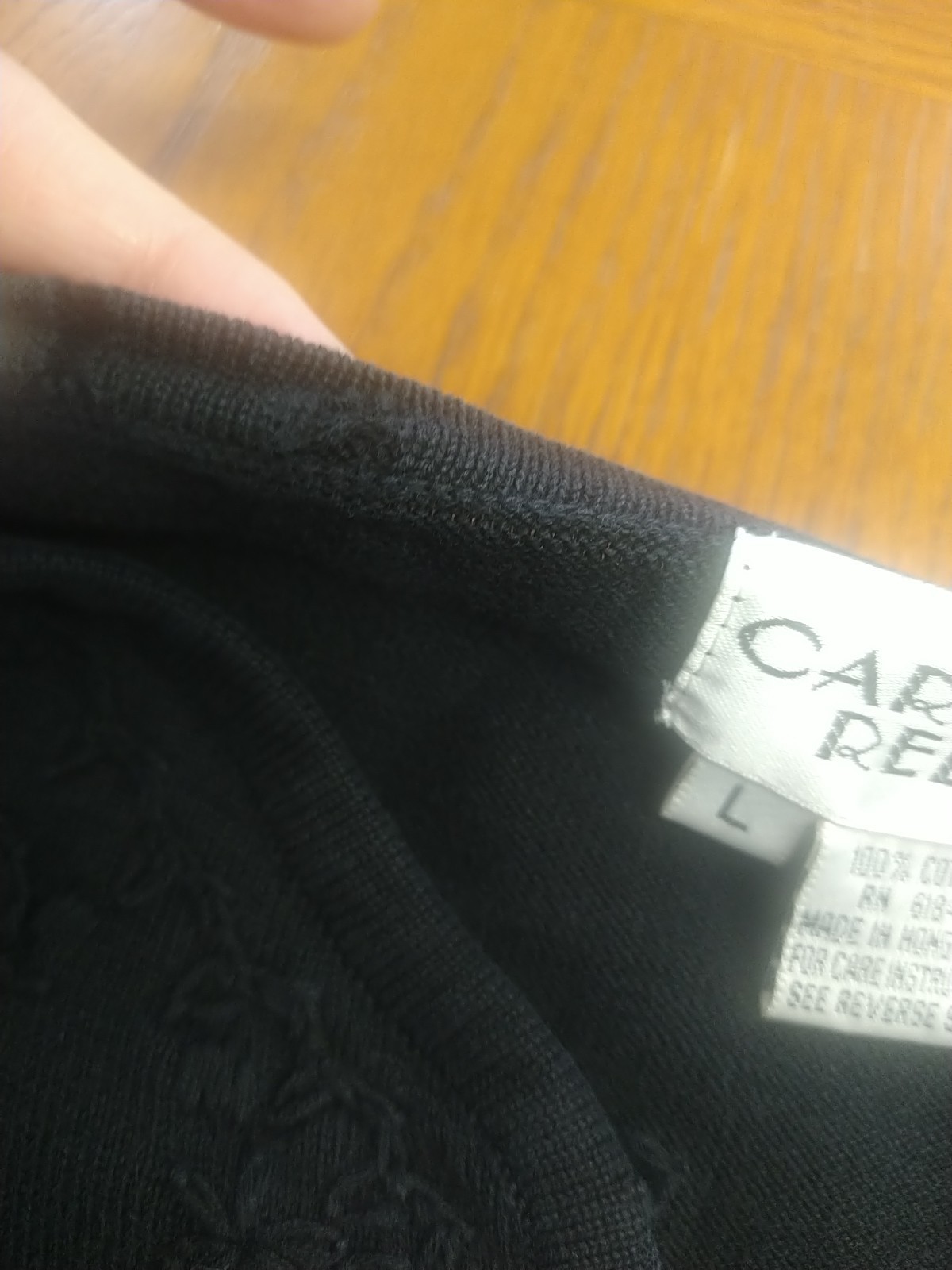 CARROLL REED Vintage Black Embroidered Blouse *SZ L* Made In Hong Kong