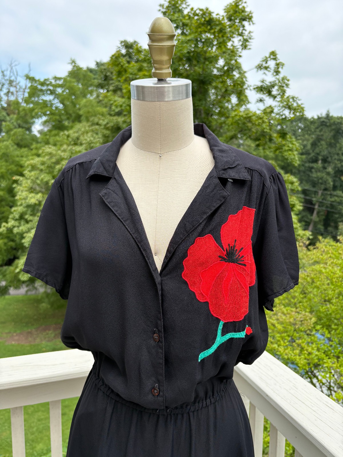 Vintage Miss Ashlee 1940s 50s Inspired Shirt Dress Medium Black Red Rockabilly