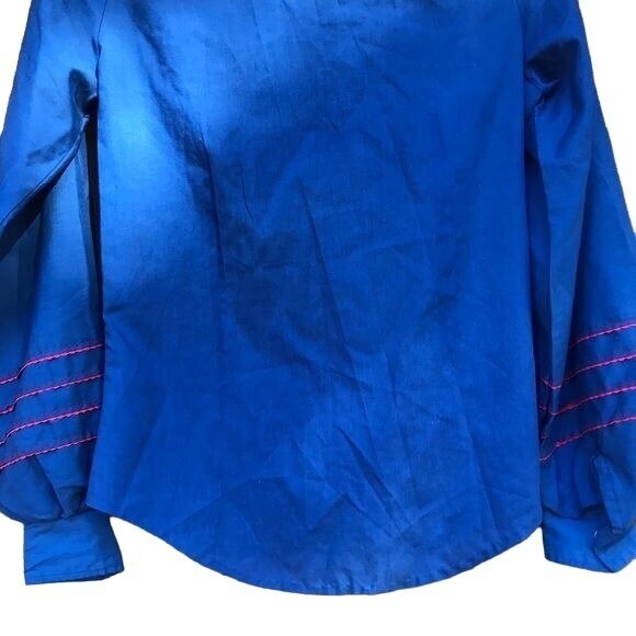 Vintage Karman Western Wear Lantern Sleeve Blue Red Embroidery Button Down Shirt
