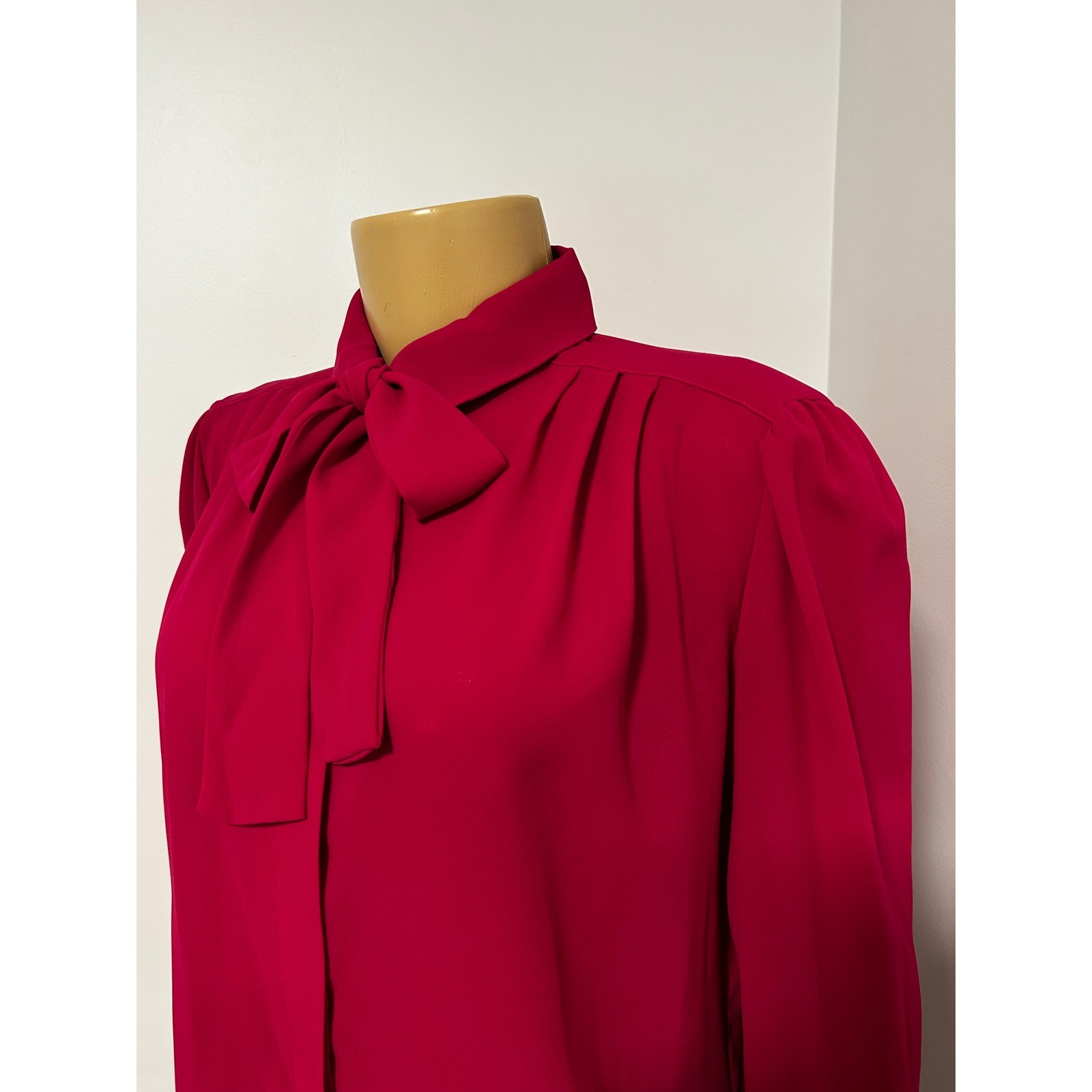 Josephine Magenta Pink Bow Neck Blouse Vintage RETRO Puff Long Sleeve Top 12