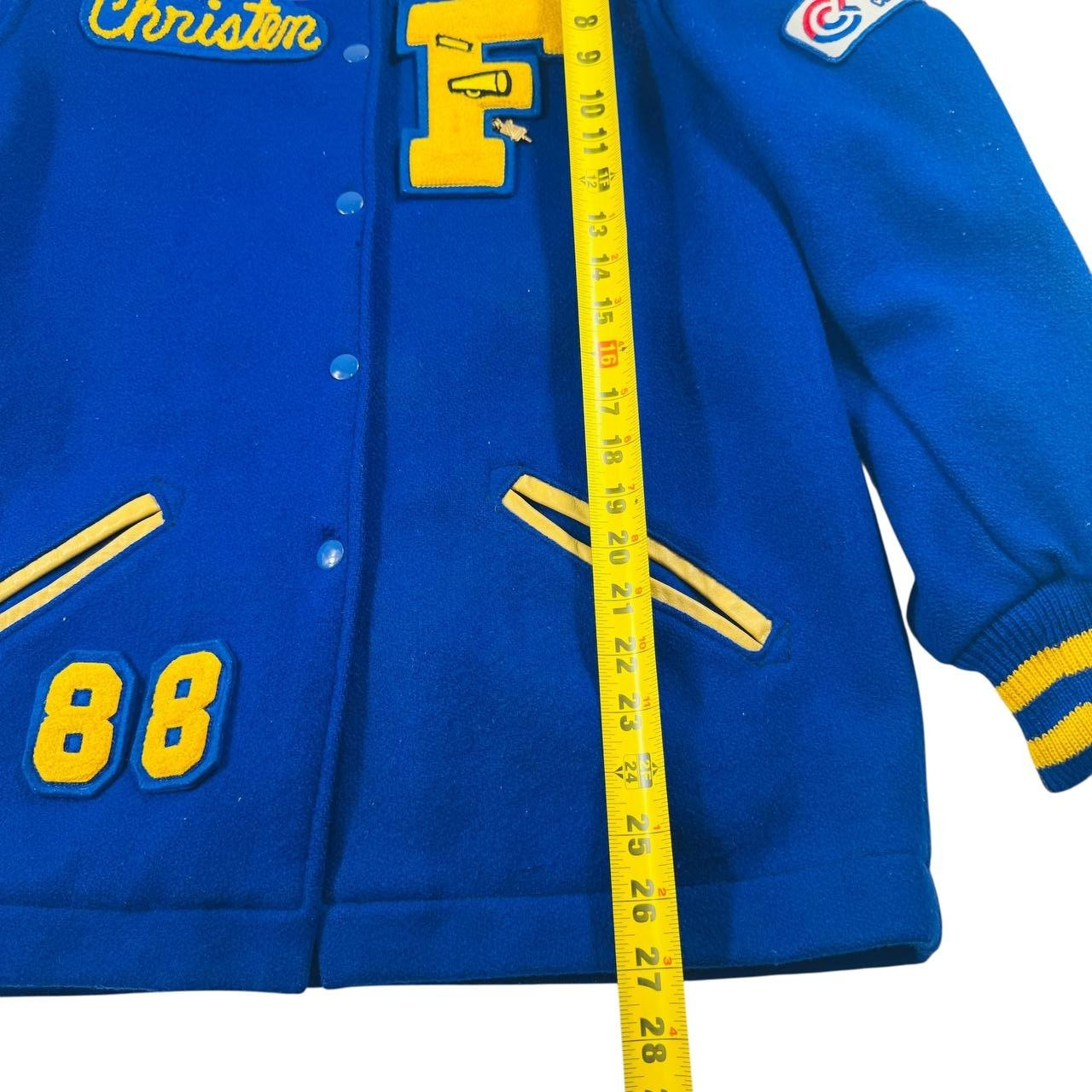 Vintage 1980s Skookum Letterman Cheerleader Jacket Blue Yellow Wool USA Size 36