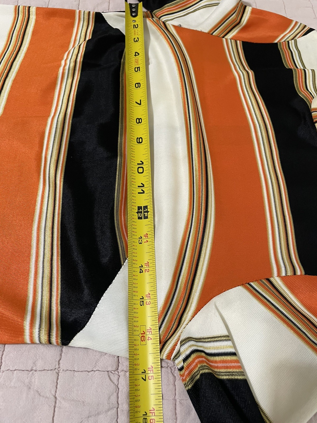 Hand Sewn Vtg 70s Midi Dress Orange Brown Yellow Sm/6 Long Sleeve Back Zipper **