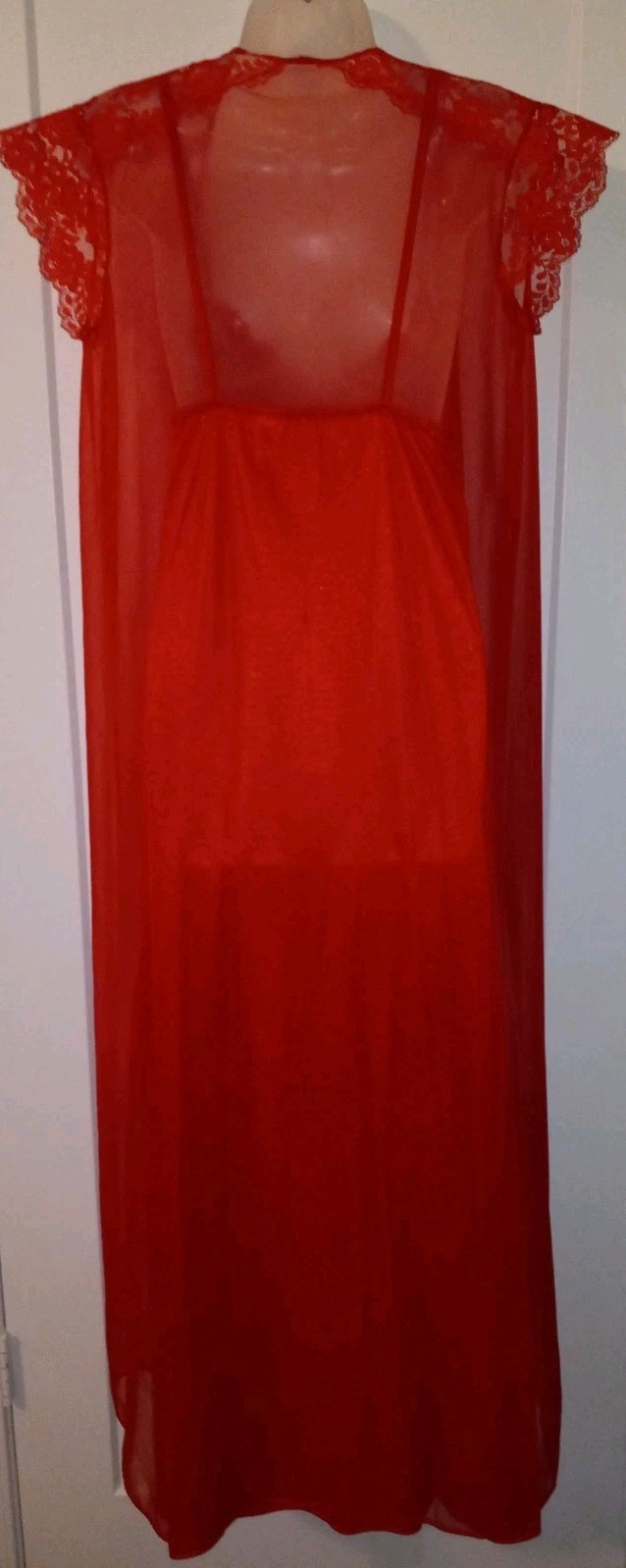 Vintage 80s Taryn Alexander Red Lace Nylon Nightgown Peignoir Lingerie Set M EUC