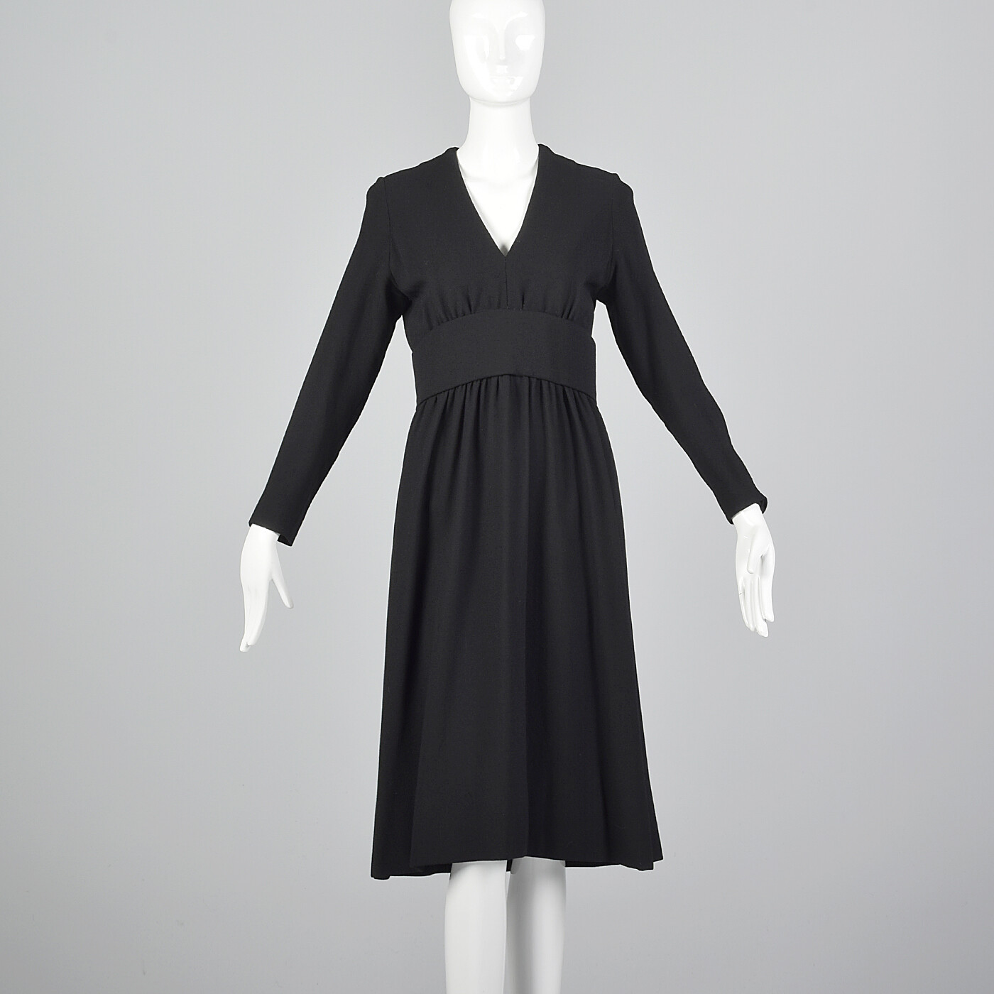 M 1970s Norman Norell Gustave Tassell Simple Winter Dress LBD Long Sleeve Wool