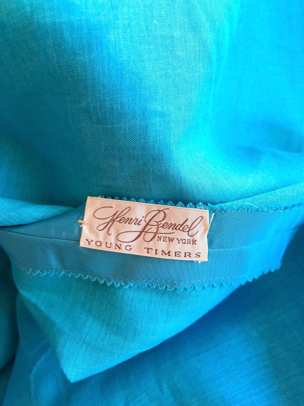 Vintage 50s Henri Bendel Young Timers Sleeveless Blue-Green Gown Pockets *Flaws