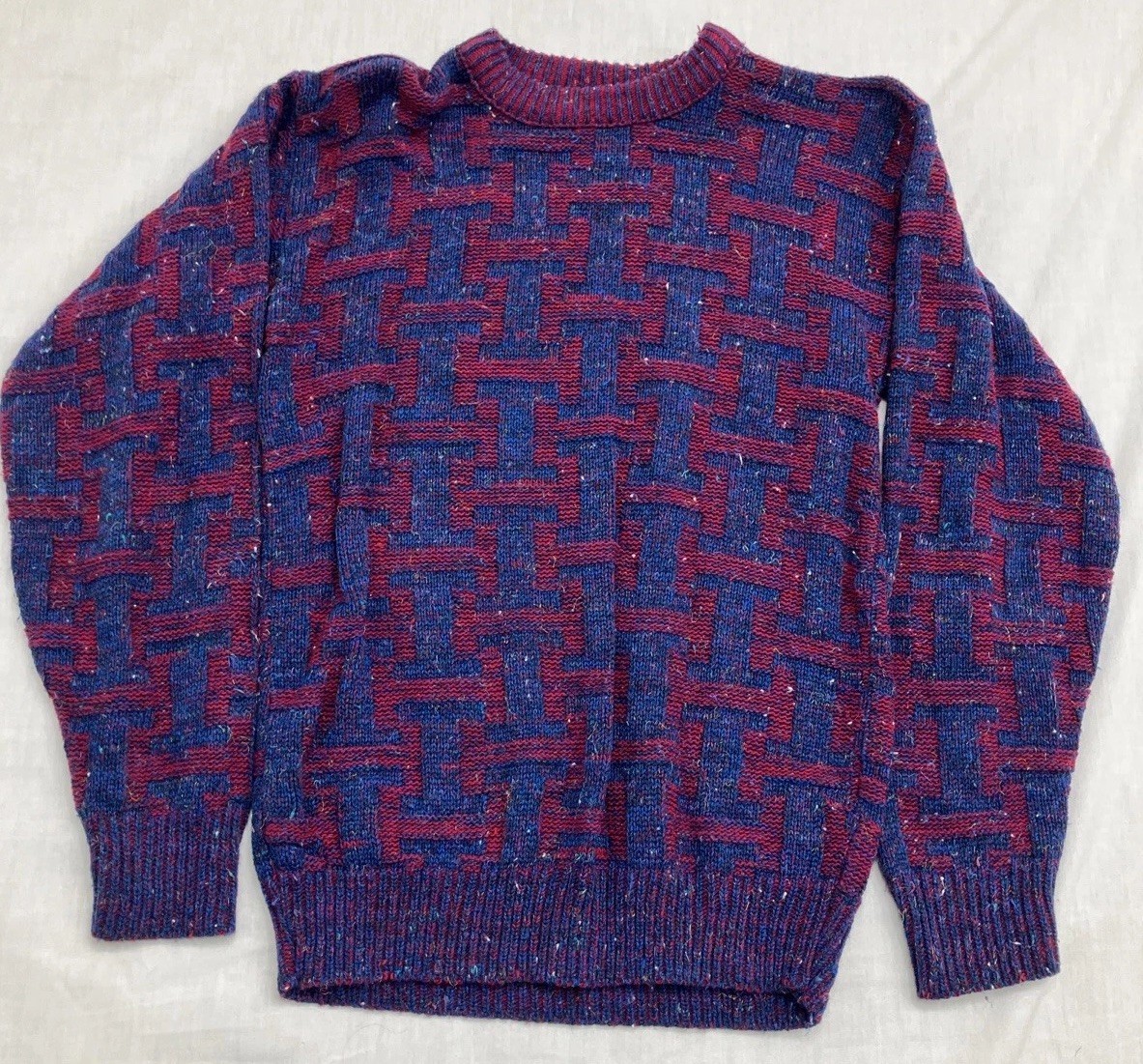 McGregor Bagpiper Vintage Size S 80s Fuschia Blue Interwoven Knit Made USA