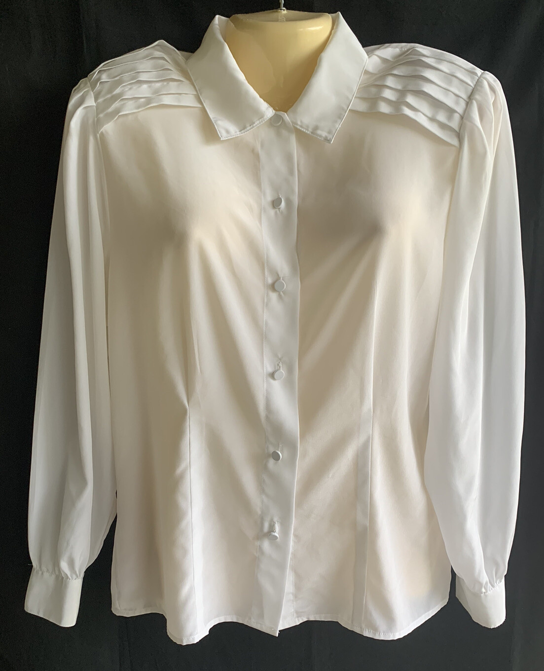 VINTAGE Lady Manhattan Sheer Blouse/Shirt/Top Polyester White Long Sleeve SZ 14