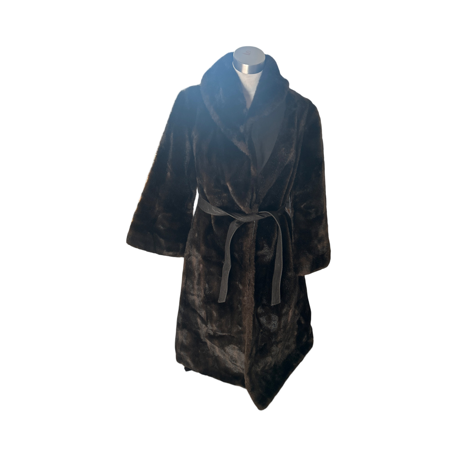 Vintage 70s Belted Faux Mink Fur Coat | SZ L Dark Chocolate Brown Union Made
