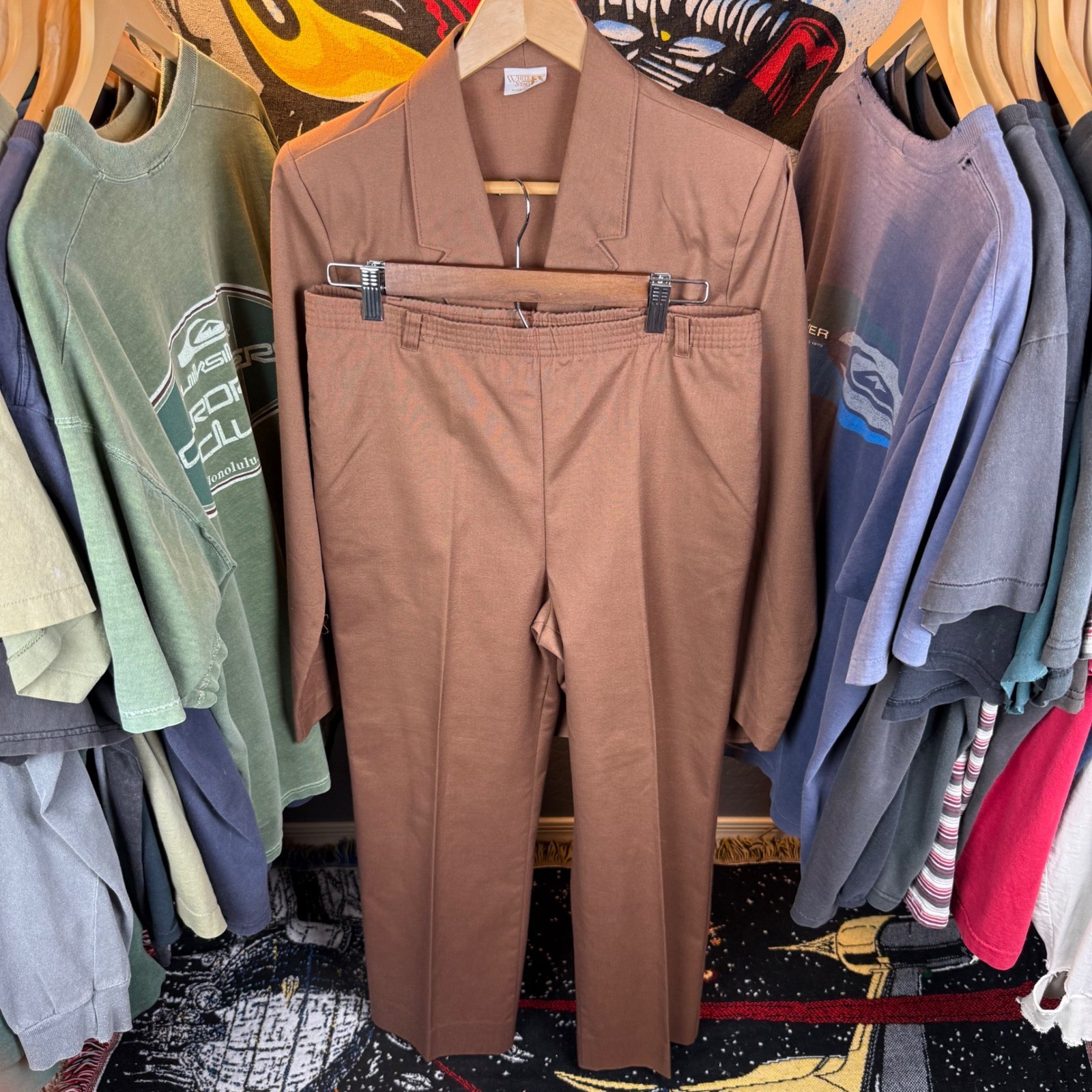 Vintage White Stag Brown Pant Suit Set Womens 12 Made in USA Blazer Trousers