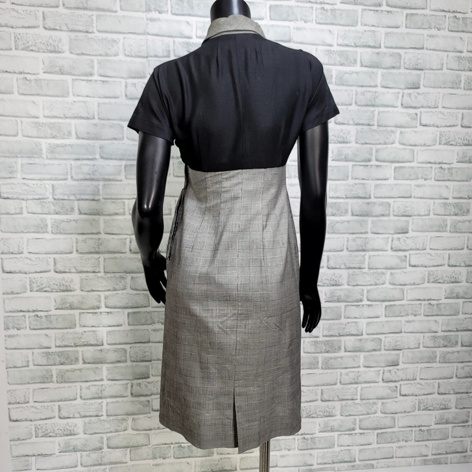 vintage 50s Pat Hartly Houndstooth Plaid Pencil Dress Bolero Set Keyhole Bow