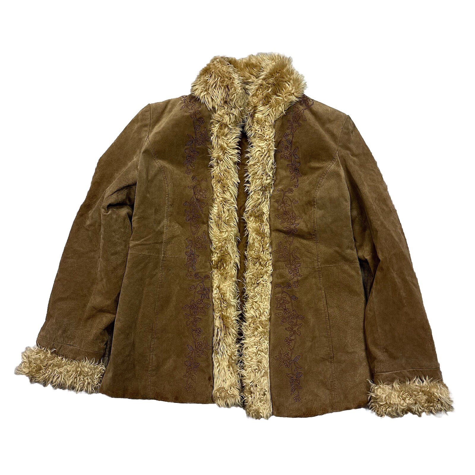 VTG Y2K WINLIT BROWN SUEDE LEATHER JACKET COAT FAUX FUR LINING SZ XL H1