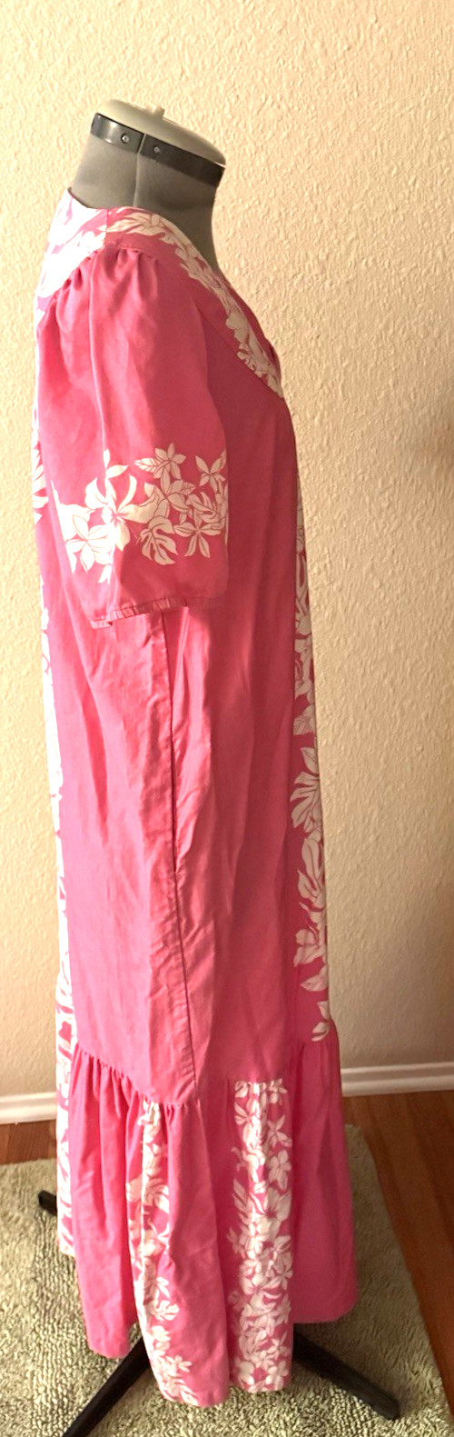 Vtg Royal Creations Hawaiian Dress Cotton 100% Tropical Pink Floral Ruffle M