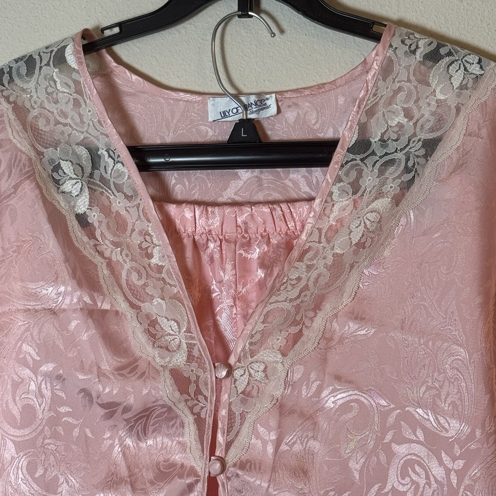 Vintage Lily of France Pink Satin Lace Pajama Set 2-Piece Sleepwear