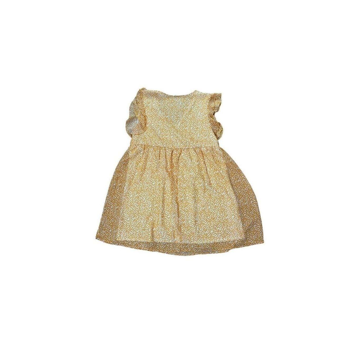 Gavet Yellow Floral Ruffle Sleeve V-Neck Pleated Flowy Mini Dress SzXL