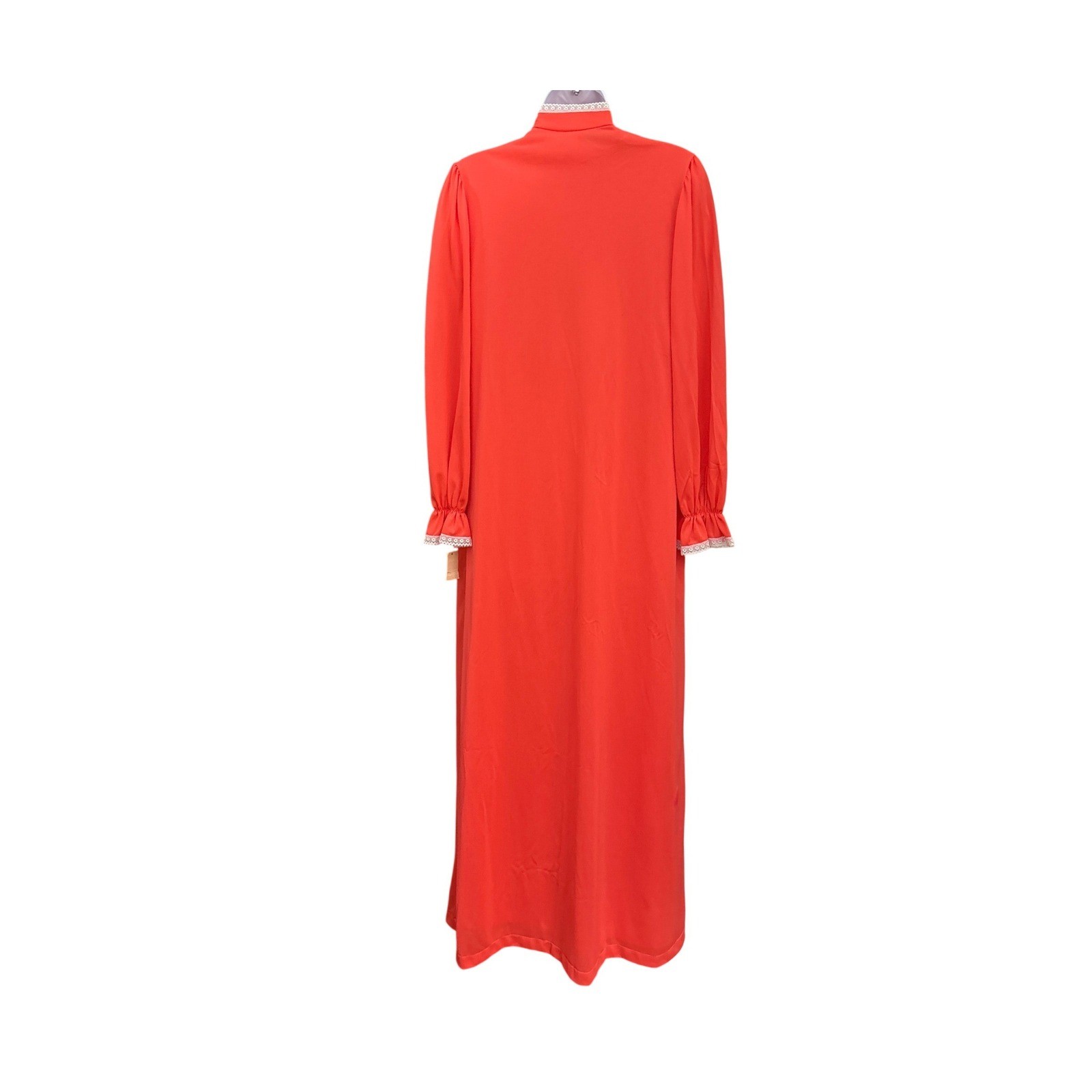 NWT Vintage Montgomery Ward Coral Hostess Gown Maxi Nightgown Lace Trim Peignoir