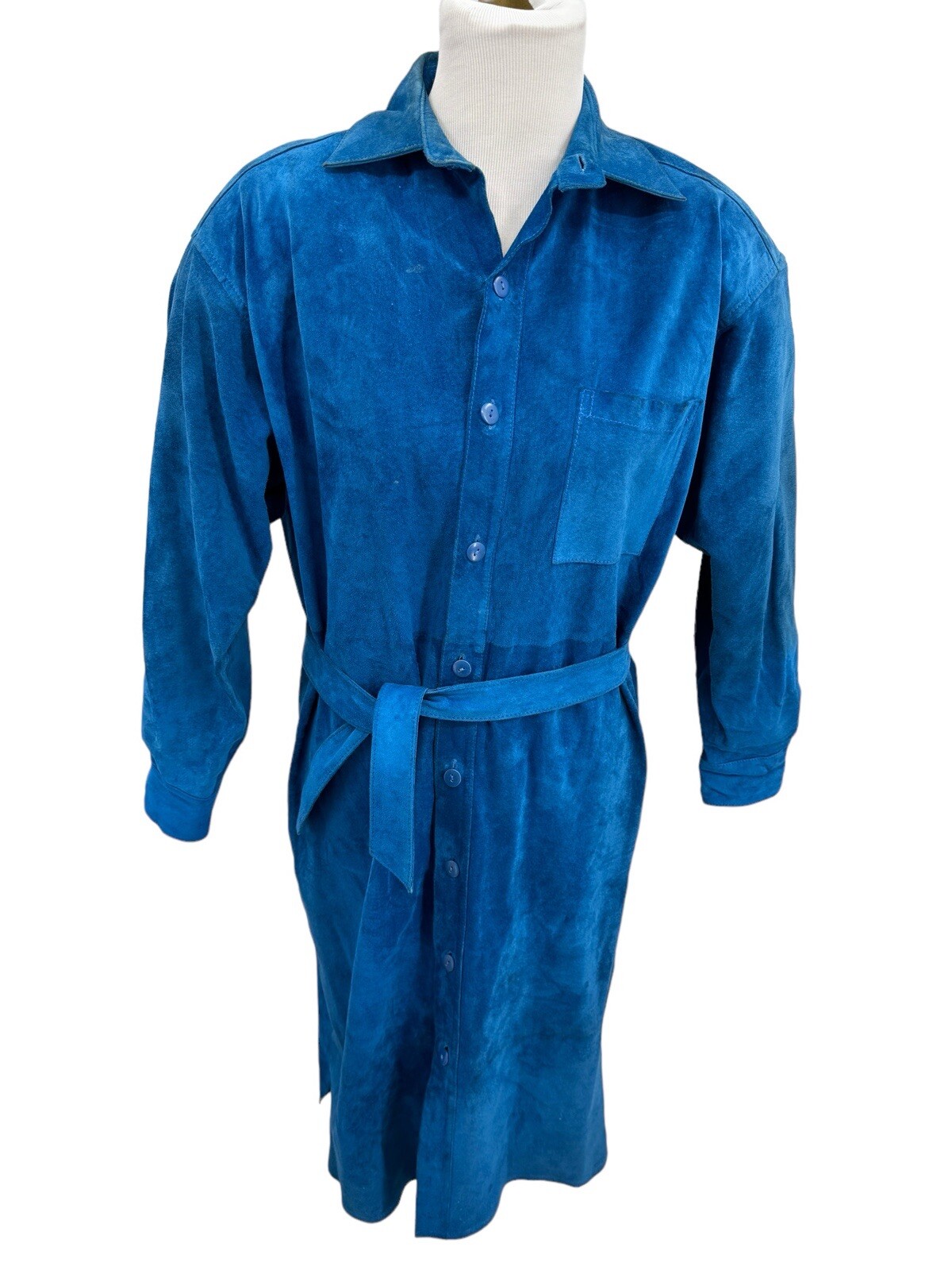 Vintage PIA RUCCI Blue Suede Belted Long Sleeve Shirt Dress Womens Size 10