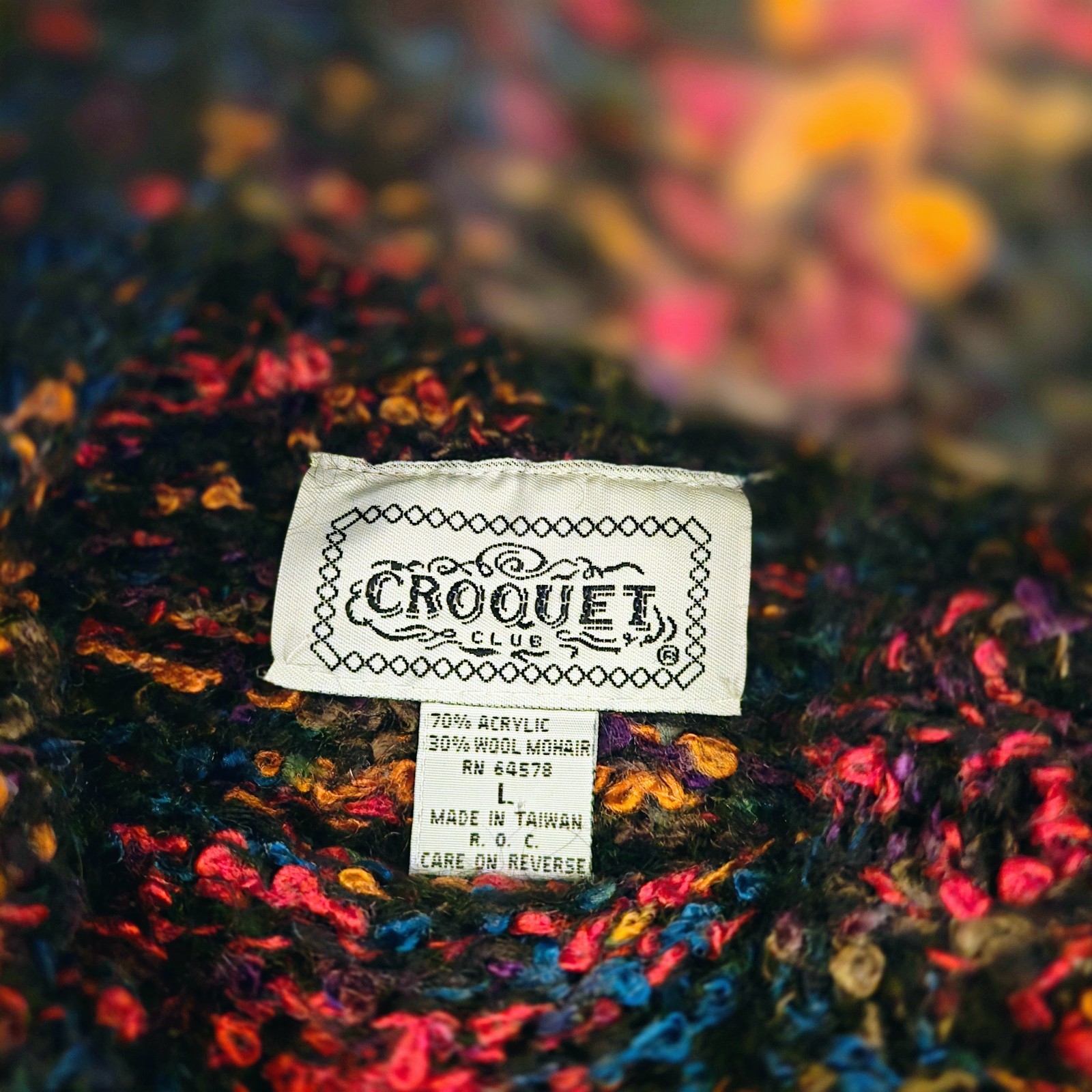 Vintage Croquet Club Colorful Wool Blend Turtleneck L Sweater