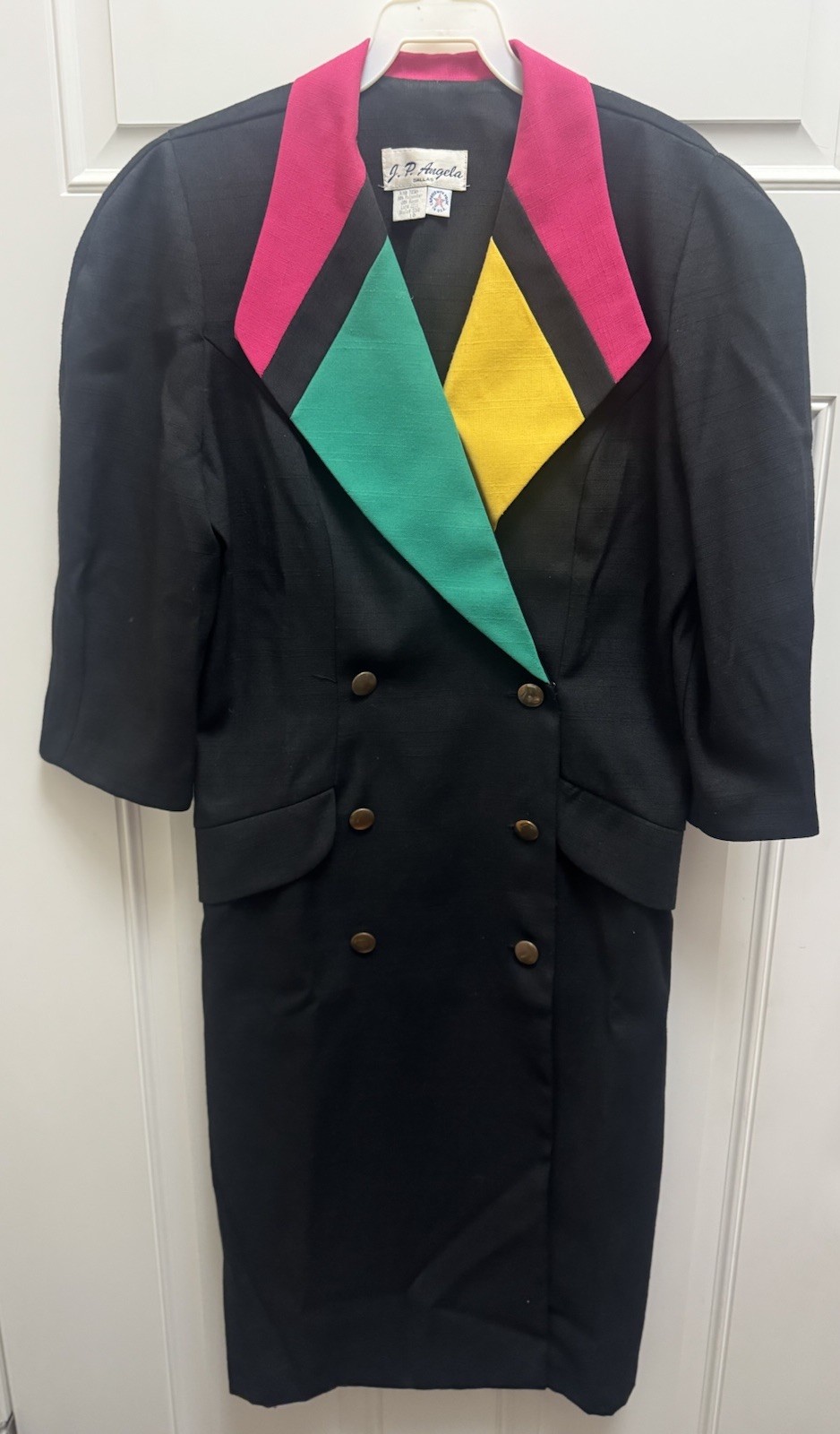 Vintage J.P. Angela Dallas Dress 1980’s Color Block Bright Pink Green Yellow 10