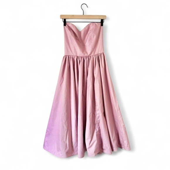 Vintage 70s / 80s Mauve Pink Sweetheart Strapless Bow Dress Cotton 34D estimate
