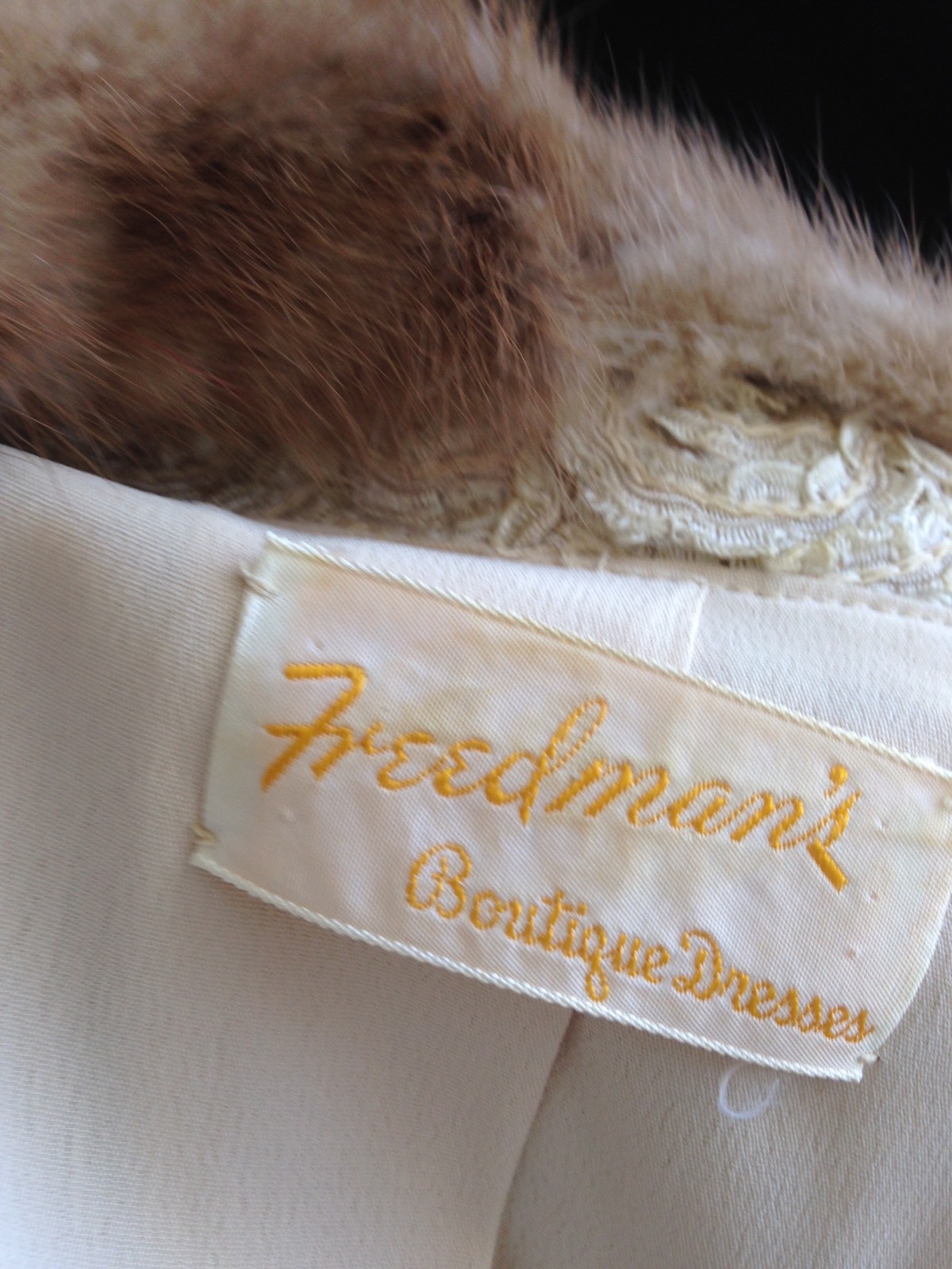 Vintage 60’s Freedman’s Boutique Dresses Ivory 3 Pcs Skirt Set With Mink Trims
