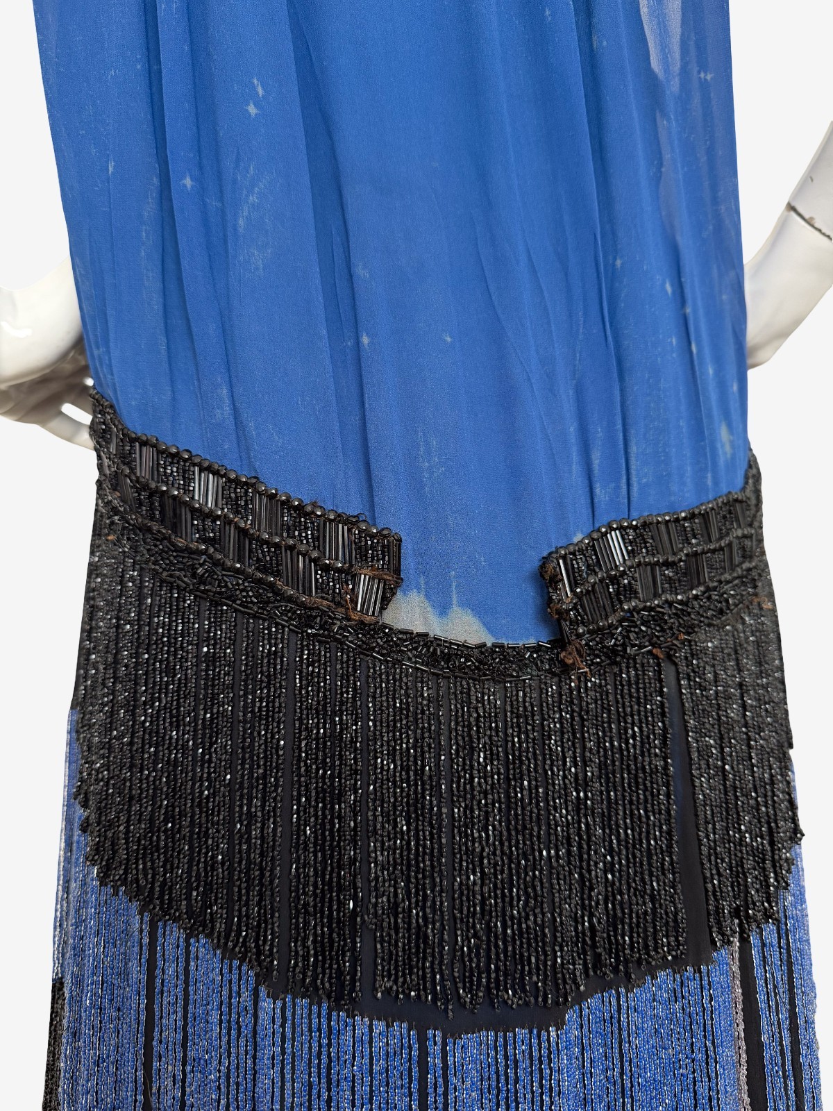 Antique 1920s Flapper Dress Silk Chiffon Beaded Fringe Art Deco