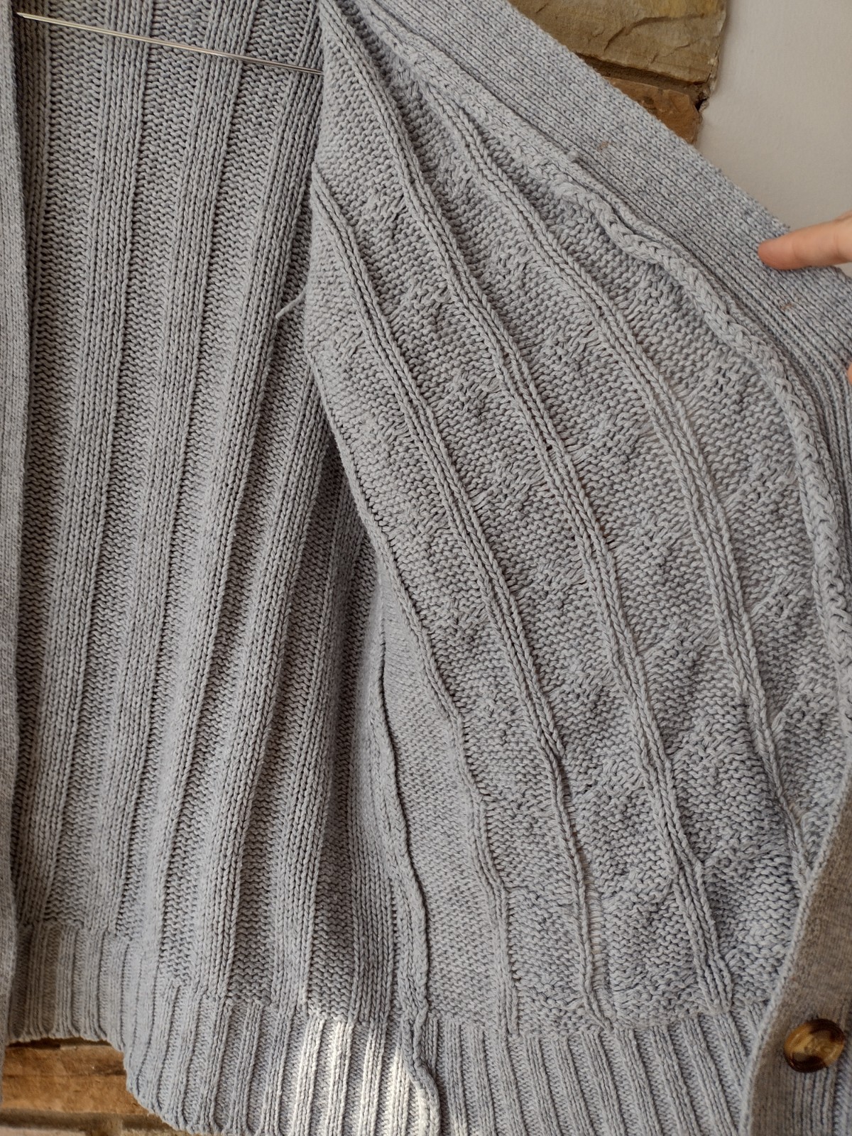 Hand Knit Gray Cable Knit Sweater Wool Blend Artisan Made Chunky Fisherman M/L