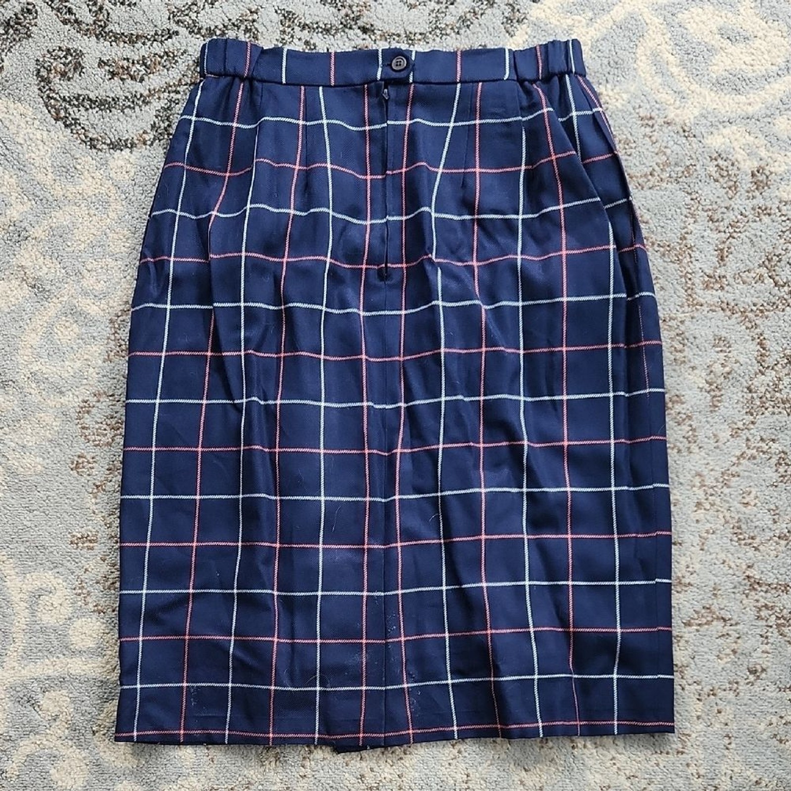 Vintage Rafael Plaid Blazer Skirt Suit Set Navy 16