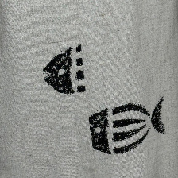 Connie Choi Vintage Linen Blend Nautical Fish Print Maxi Dress Beige Small 70645