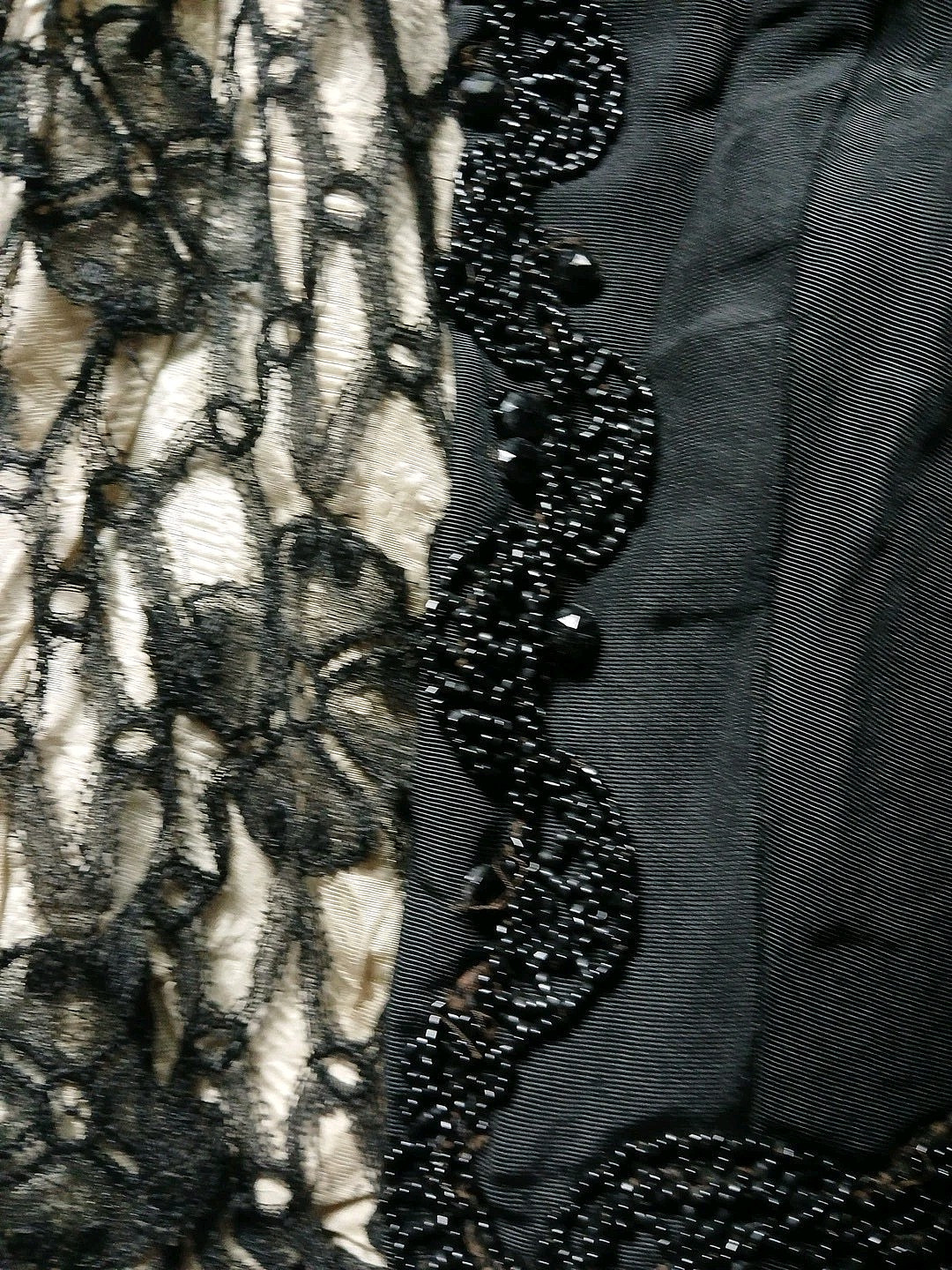 ANTIQUE VICTORIAN BLOUSE JACKET HANDMADE LACE BEAD HIGH NECK METAL TOP HOOKS BLK