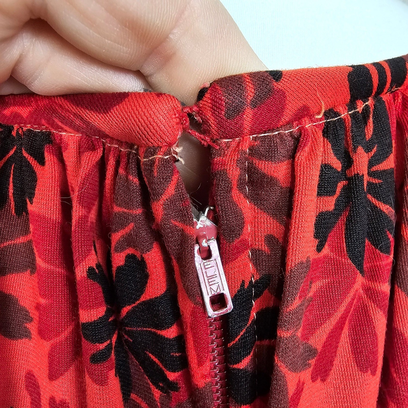 Vintage 60s Red Black Floral Wiggle Draped Back Dress Bow Waist Cocktail Party