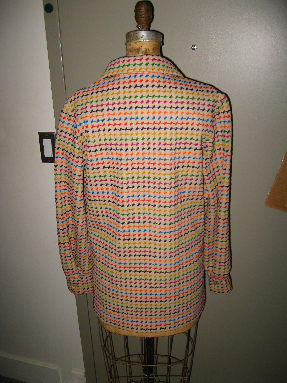 Graff Californiawear Women’s 1970’s Jacket Large – Beige & Rainbow Polyester