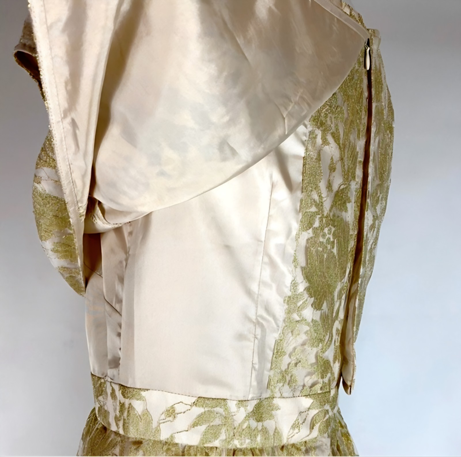 Adrianna Papell Formal Evening Dress Ivory Gold Short Sleeve