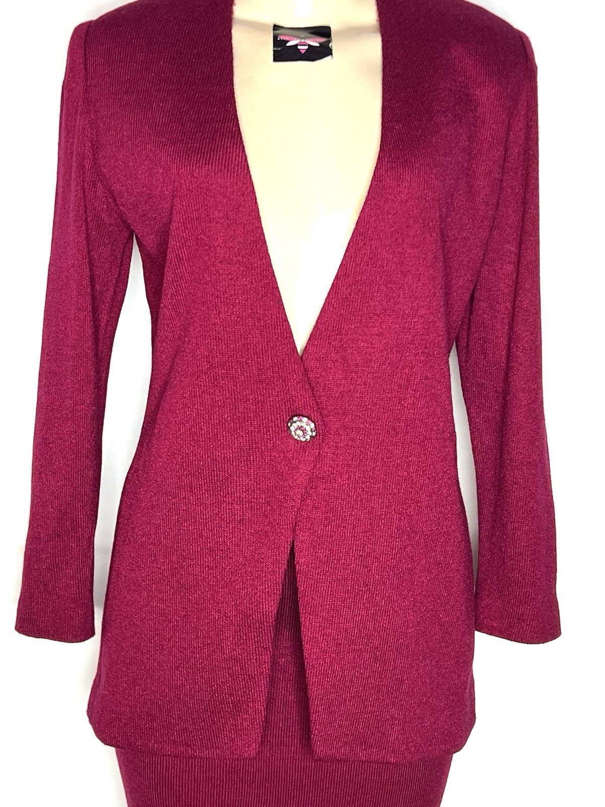 VINTAGE ANTHONY SICARI DARK PINK KNIT SKIRT SUIT SIZE 8