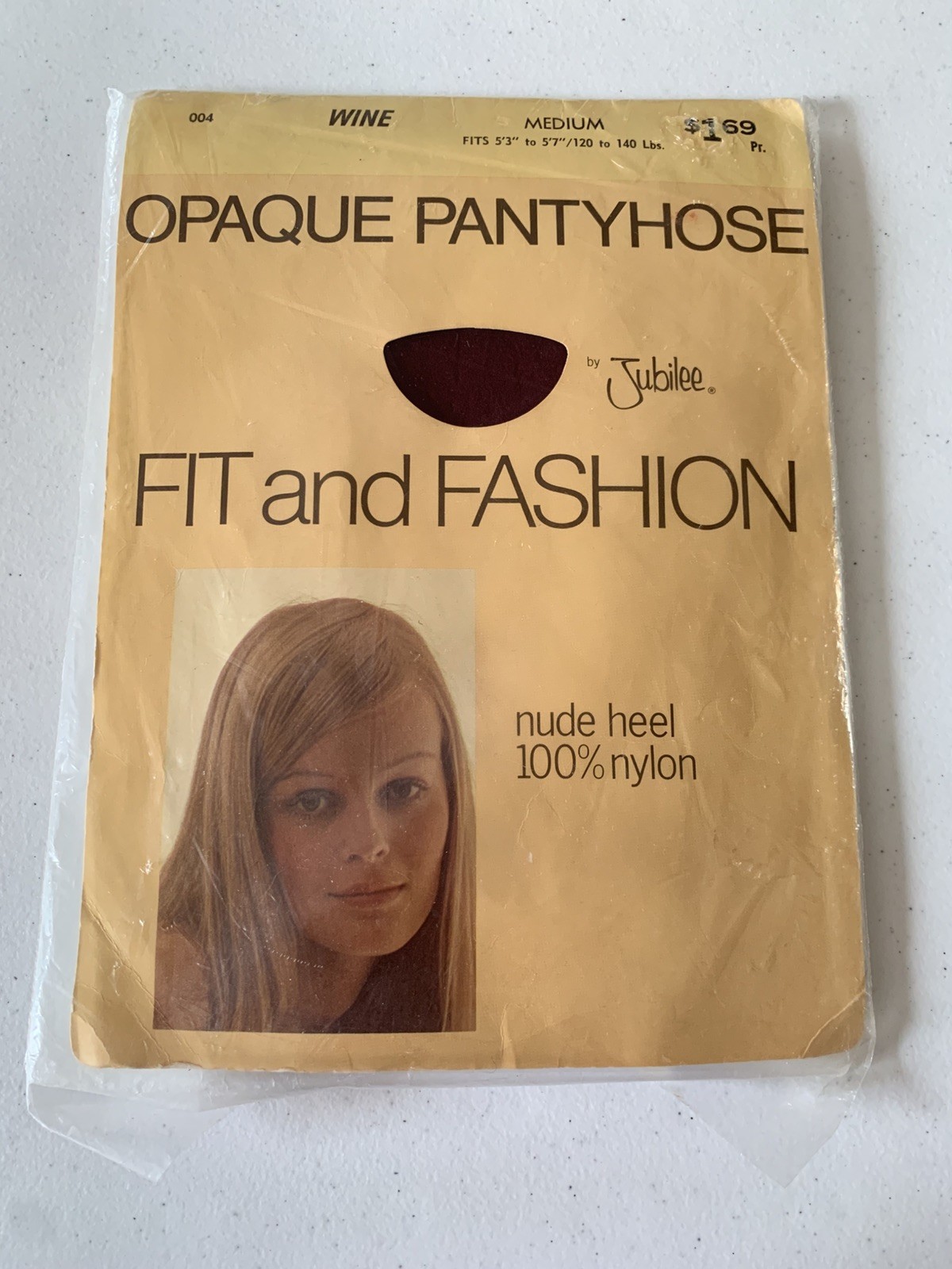 Vintage 70’s Jubilee Opaque Pantyhose Wine Medium NOS NIP 100% Nylon Nude Heel