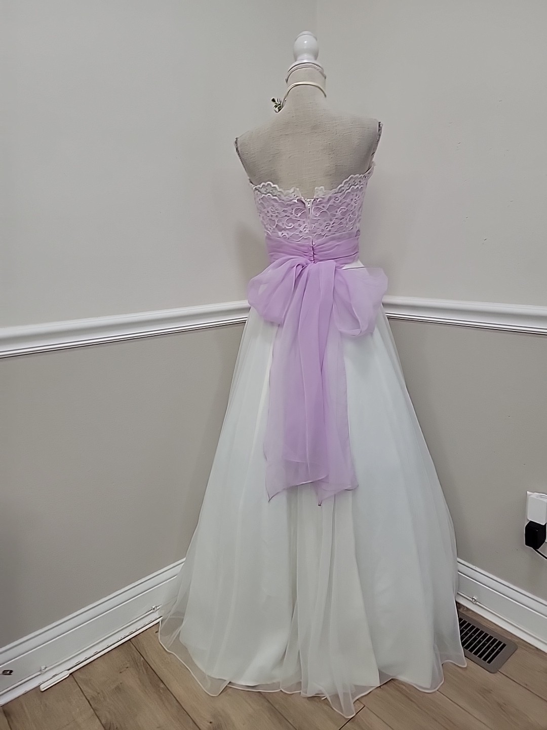 VTG’70s Lavender Lace Strapless Evening Dress ILGWU Organza Gown/Bridgerton Styl