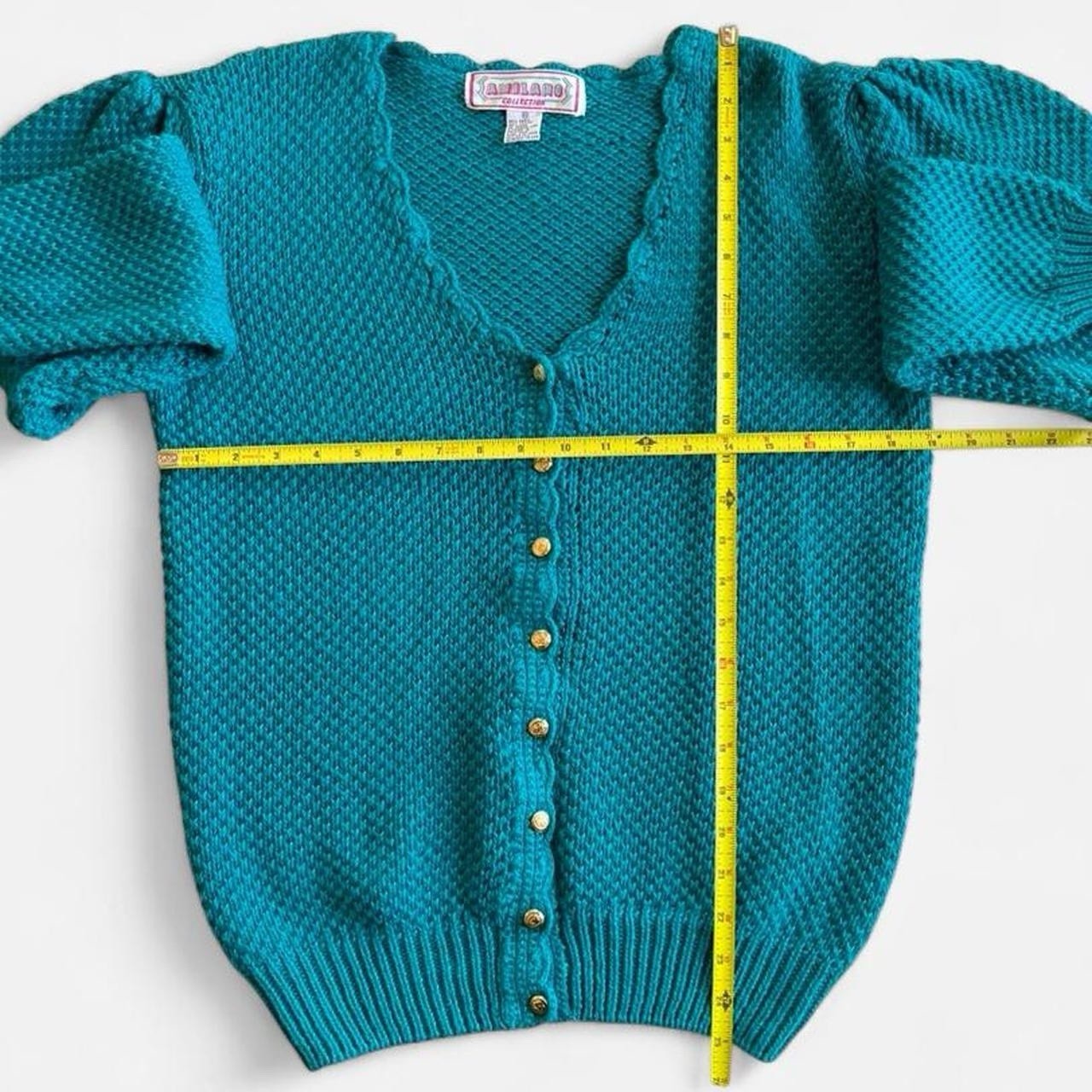 Vintage Teal Turquoise Knit Amilano Collection Button Front Cardigan Sweater