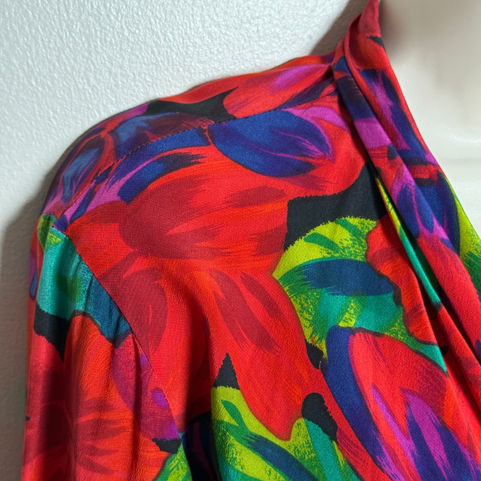 SK & Company VTG 100% Silk Floral Blouse 8 Red Purple Green 90s Office Feminine