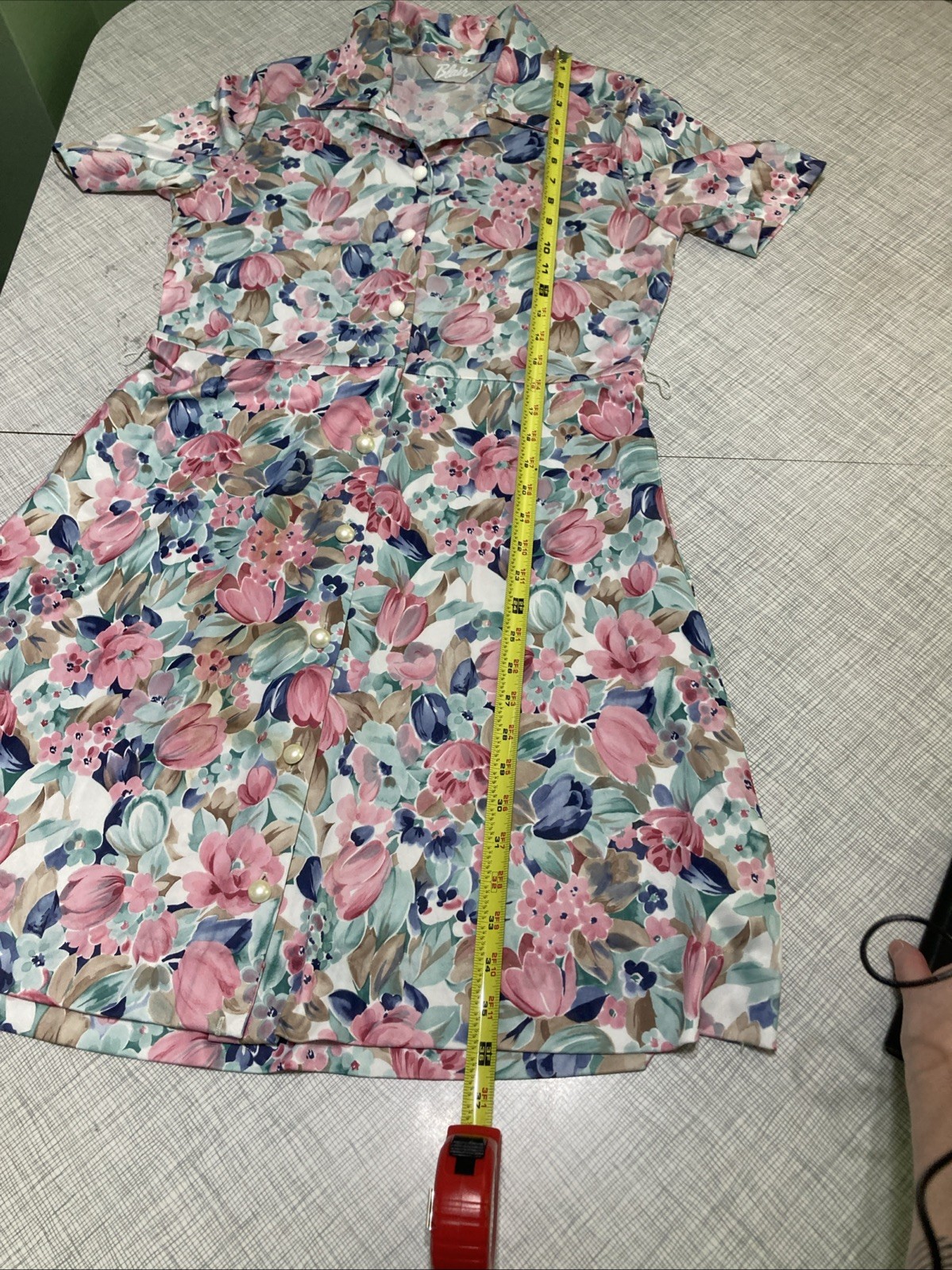 Vtg BLAIR Floral Shirtdress Pastel Pink Blue Midi Dress 80s Does 70s Style XS