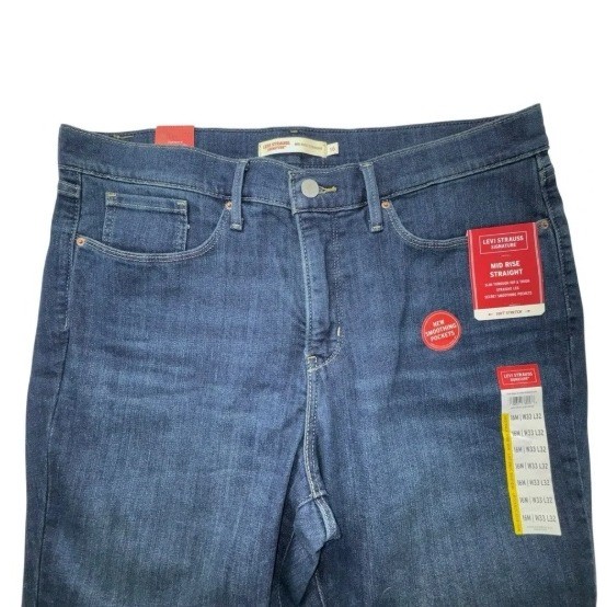 NWT Signature by Levi Strauss & Co. Mid Rise Straight Jeans Blue Size 16 33×32