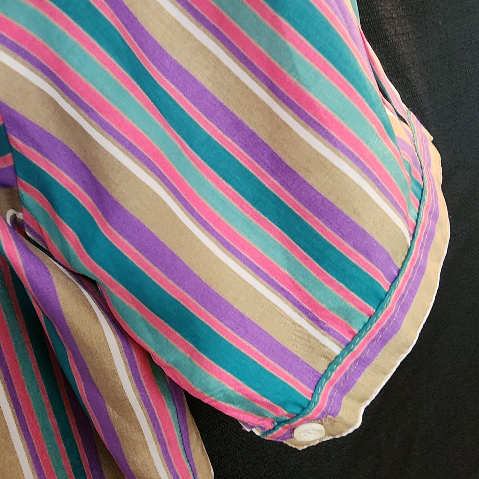 Womens Vintage Shirt Colorful Bright Rainbow Striped Blouse Size M-L Funky Retro