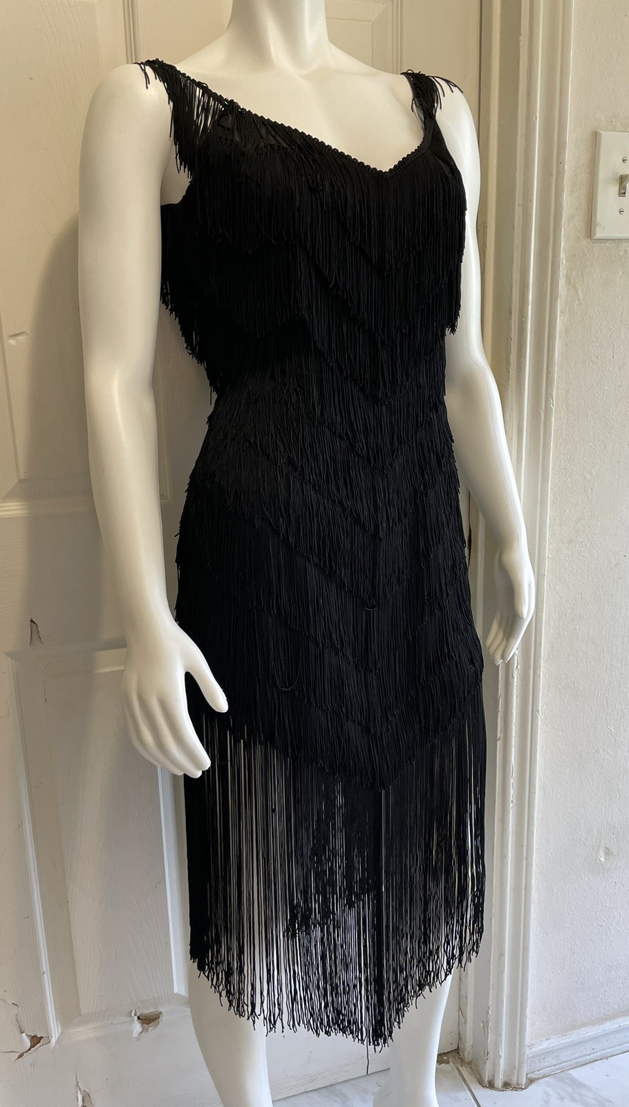 Vintage 80s TD4 by Electra Fringed Flapper Black Classic Dress Size 3/4 8