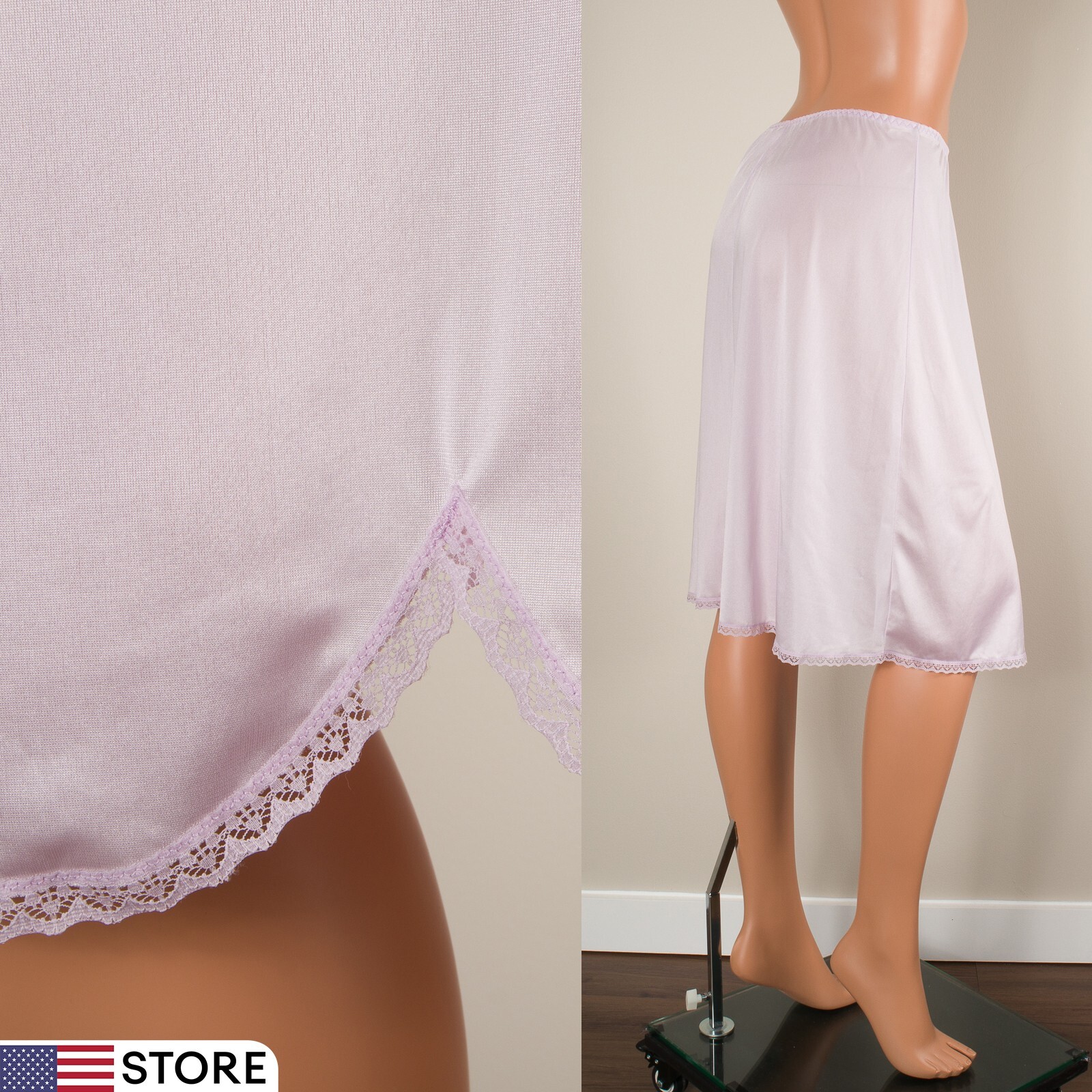💖 TRIUMPH International Pale Lavender Half Slip Skirt Silky Nylon Lace Trim 40