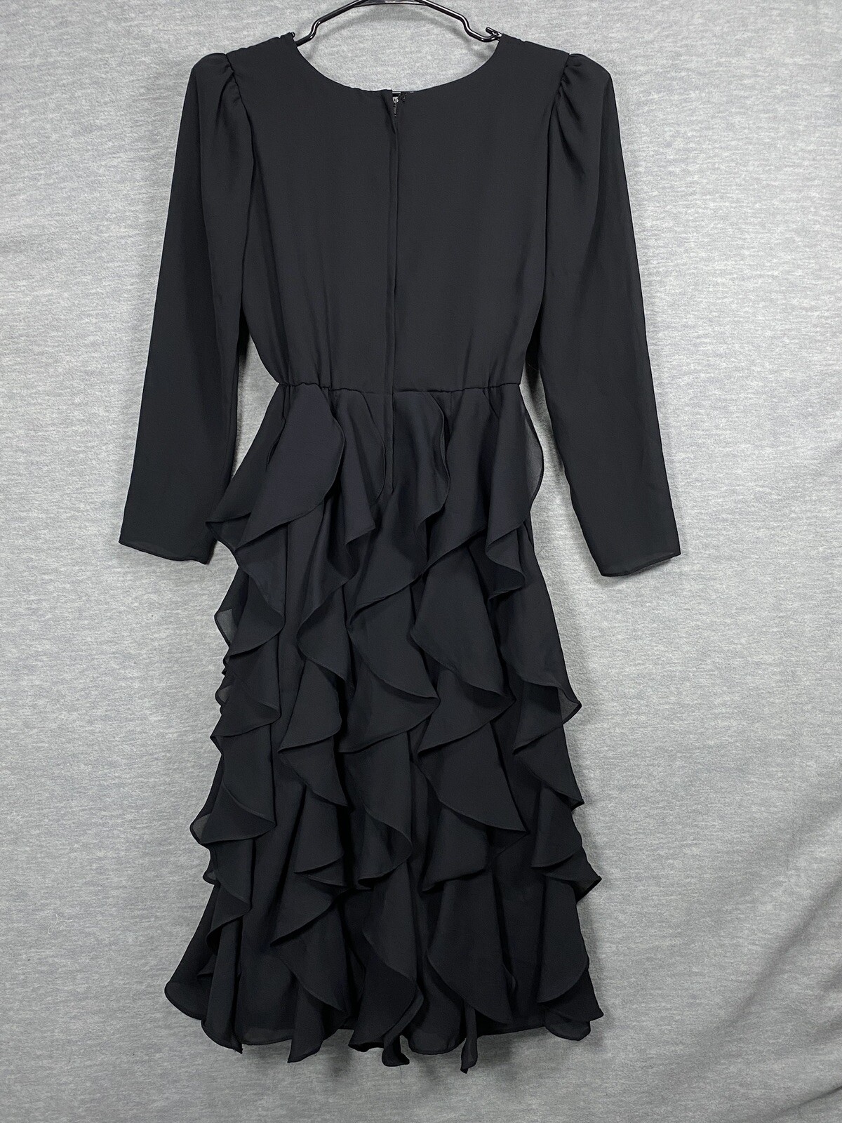 Vintage Claralura Originals Black Cocktail Dress 8 Midi Tiered Ruffles Gothic