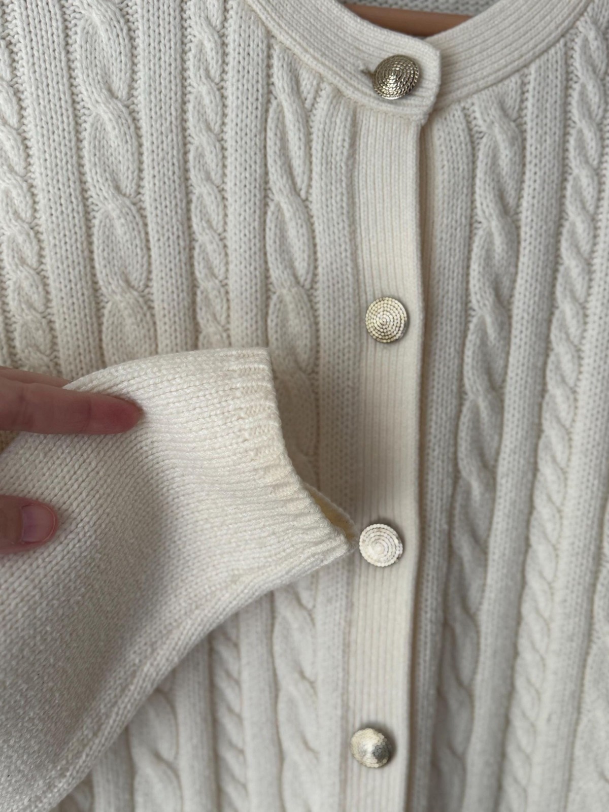 Vintage 90s Classic Elements Ivory Cable Knit Cardigan Sweater Size Large