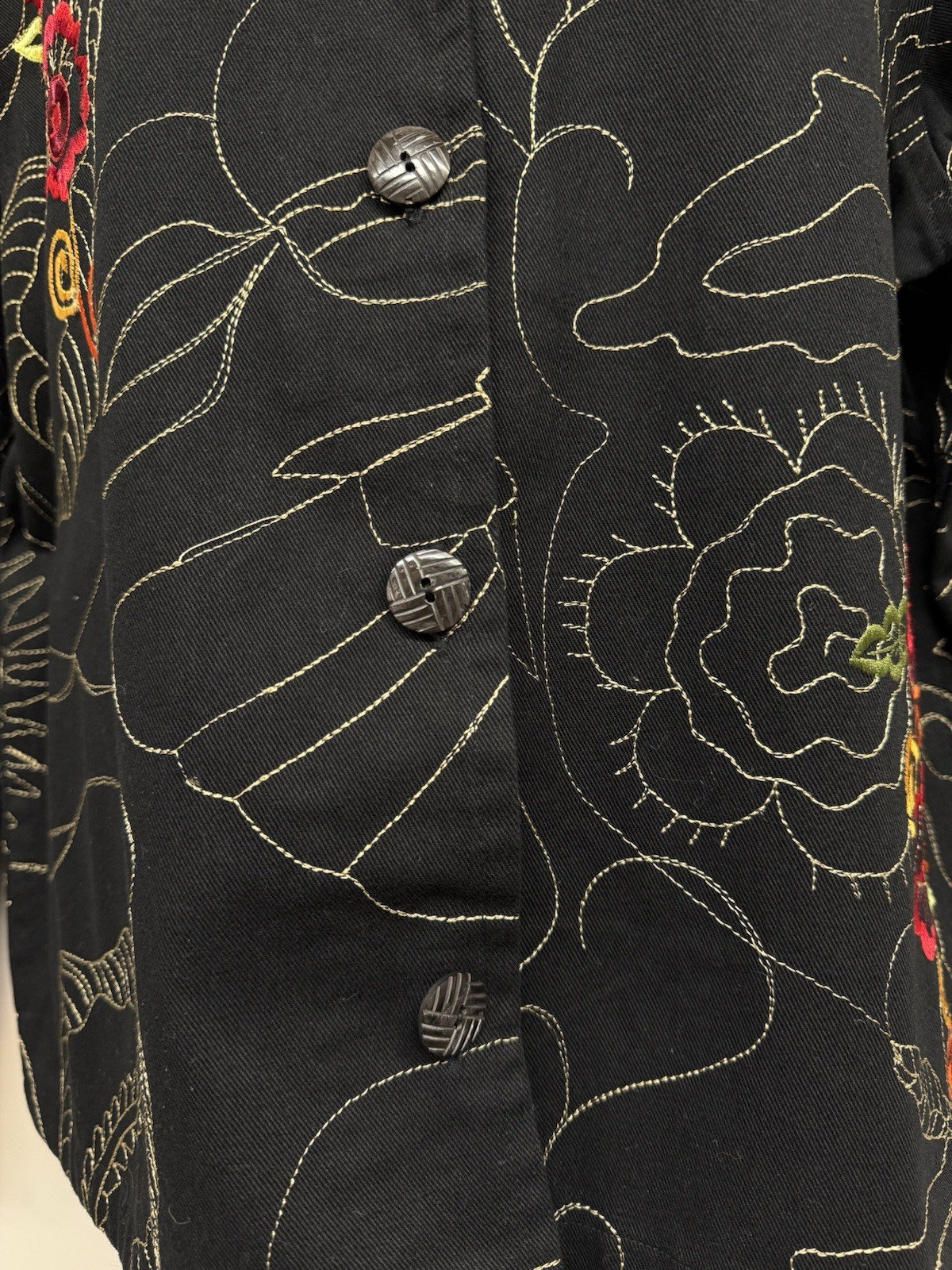 Vtg Classic Elements Jacket Embroidered Black Floral Women’s Size L