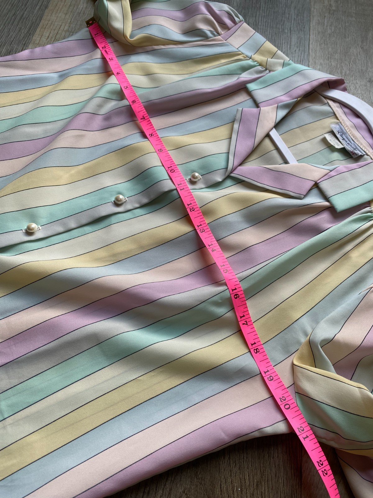 Vintage Rhapsody 70s 80s Pastel Candy Stripe Pearl Button Retro Blouse 38