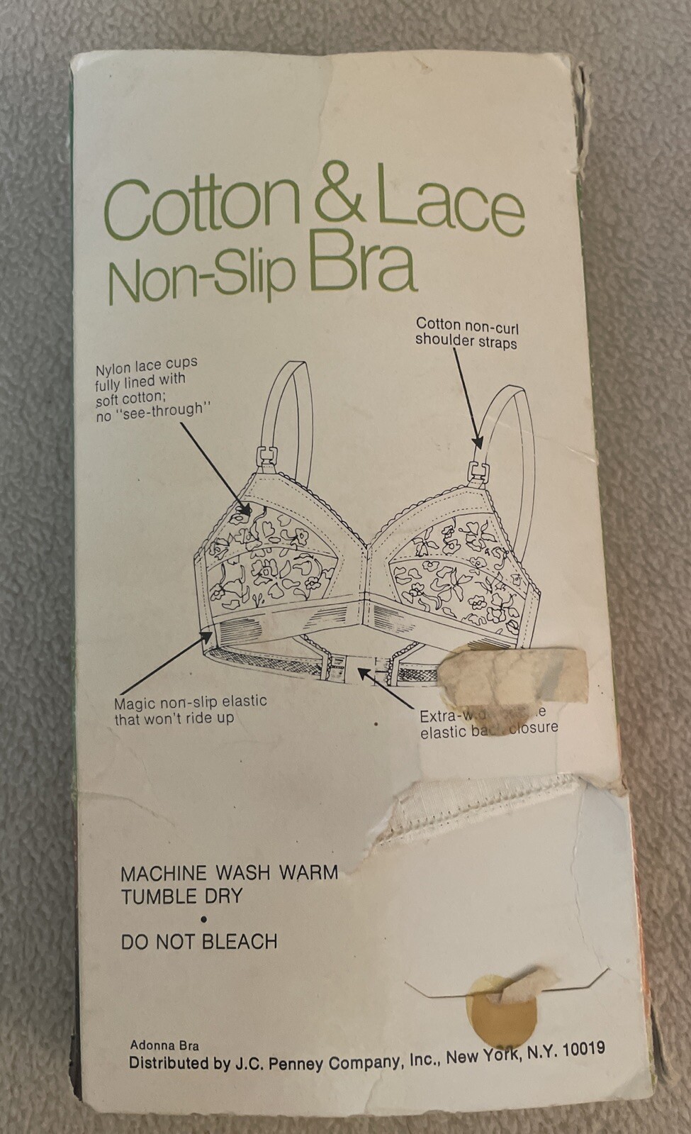 Vintage 1960’s JC Penney Bra Size 36C Cotton & Lace Non-Slip Bra Retro /Orig Box